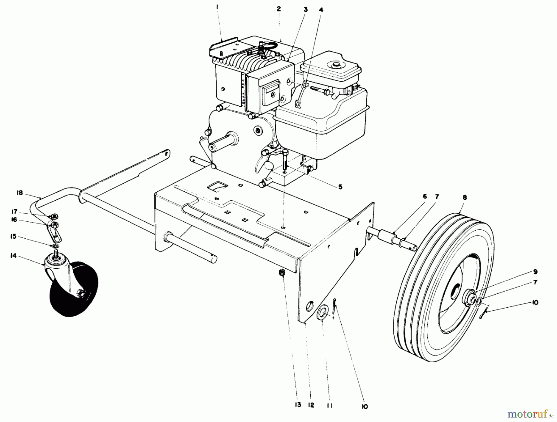  Laubbläser / Laubsauger 62912 - Toro 5 hp Lawn Vacuum (SN: 9000001 - 9999999) (1979) ENGINE AND BASE ASSEMBLY (MODEL 62912)