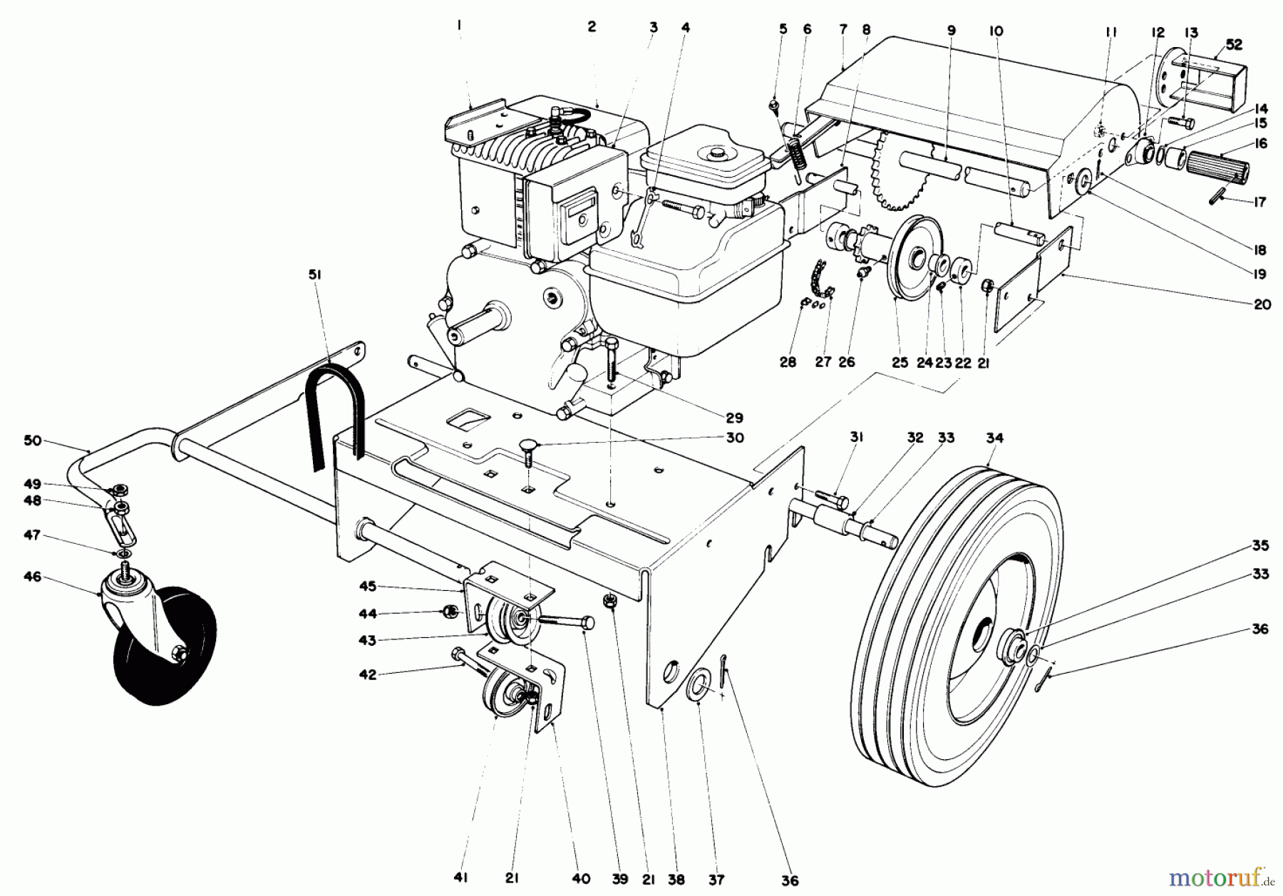  Laubbläser / Laubsauger 62912 - Toro 5 hp Lawn Vacuum (SN: 9000001 - 9999999) (1979) ENGINE AND BASE ASSEMBLY (MODEL 62923)