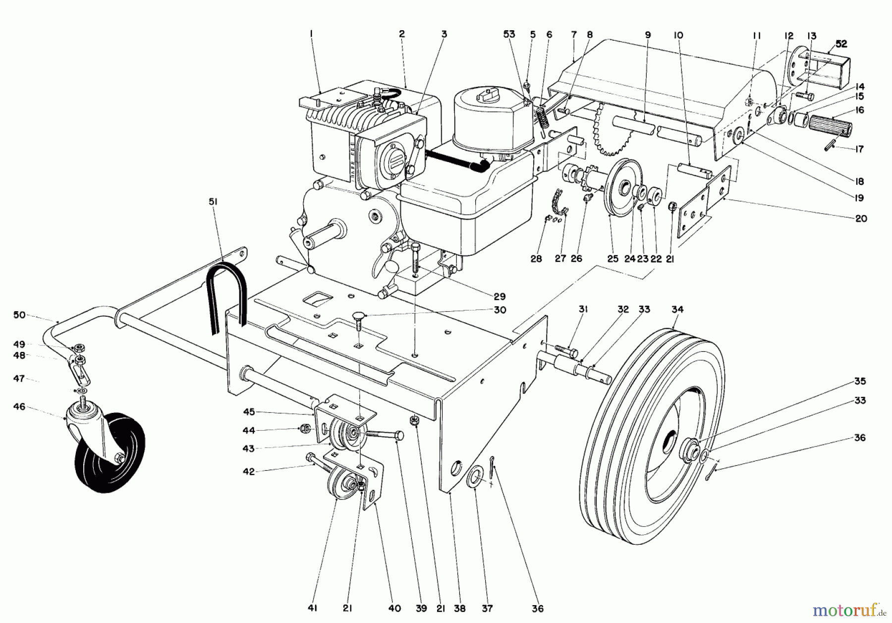  Laubbläser / Laubsauger 62923 - Toro 5 hp Lawn Vacuum (SN: 4900001 - 4999999) (1994) ENGINE & BASE ASSEMBLY