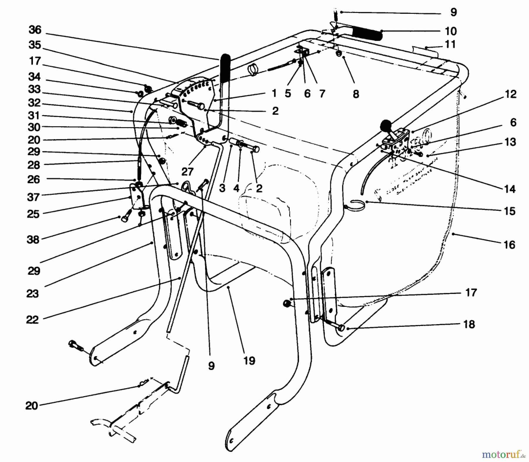  Laubbläser / Laubsauger 62924 - Toro 5 hp Lawn Vacuum (SN: 6900001 - 6999999) (1996) CONTROL & HANDLE ASSEMBLY