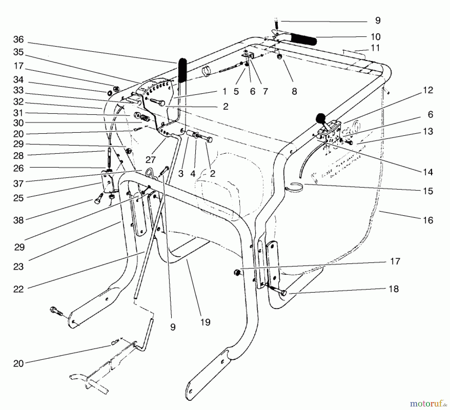  Laubbläser / Laubsauger 62924 - Toro 5 hp Lawn Vacuum (SN: 7900001 - 7999999) (1997) CONTROL & HANDLE ASSEMBLY