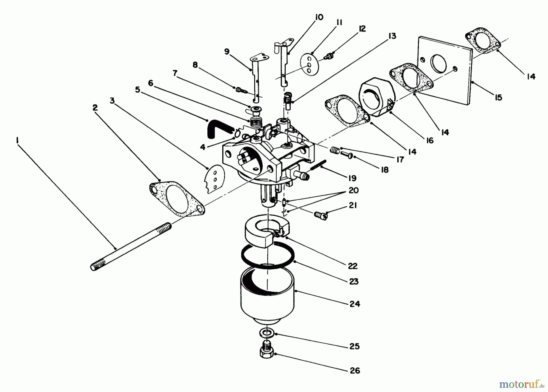  Rasenmäher 22025 - Toro Walk-Behind Mower (SN: 0000001 - 0999999) (1990) CARBURETOR ASSEMBLY (MODEL NO. 47PK9-3)