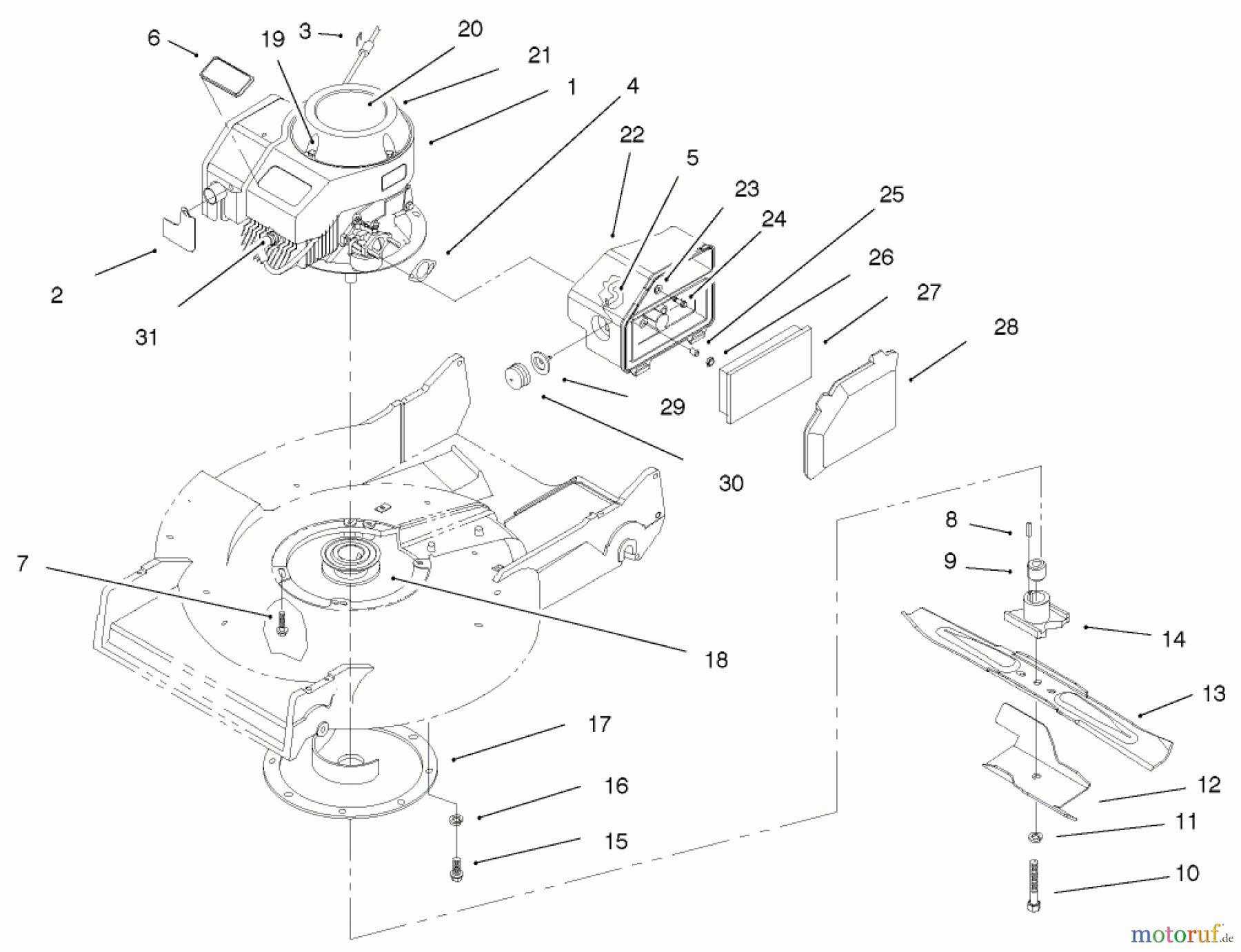  Rasenmäher 22038 - Toro 53cm Walk-Behind Mower (SN: 220000001 - 220999999) (2002) ENGINE AND BLADE ASSEMBLY