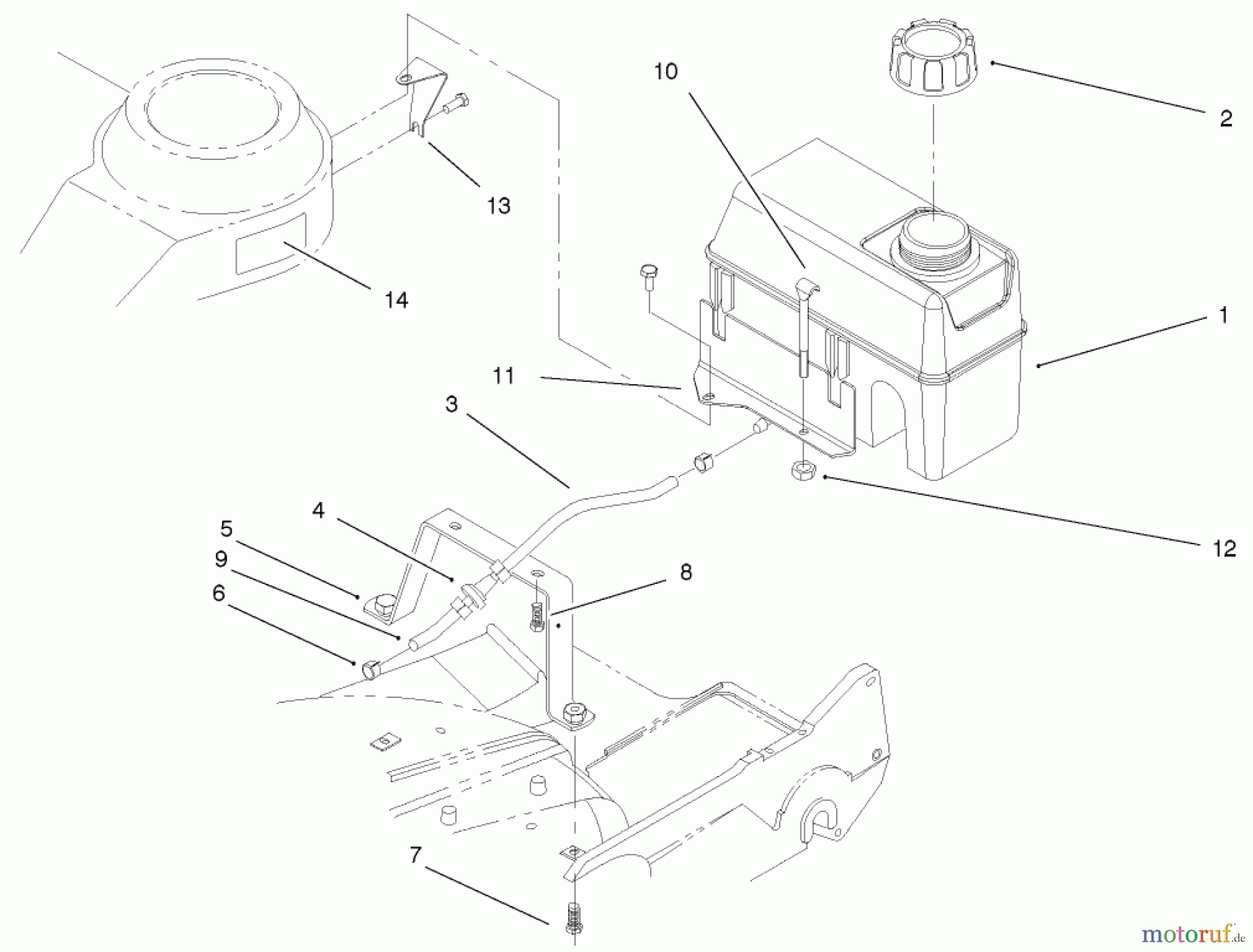  Rasenmäher 22038 - Toro 53cm Walk-Behind Mower (SN: 230000001 - 230999999) (2003) FUEL TANK AND BRACKET ASSEMBLY