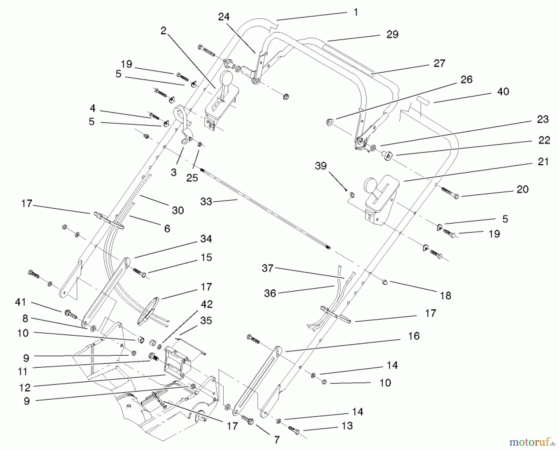  Rasenmäher 22038 - Toro 53cm Walk-Behind Mower (SN: 210000001 - 210999999) (2001) HANDLE AND CONTROLS ASSEMBLY