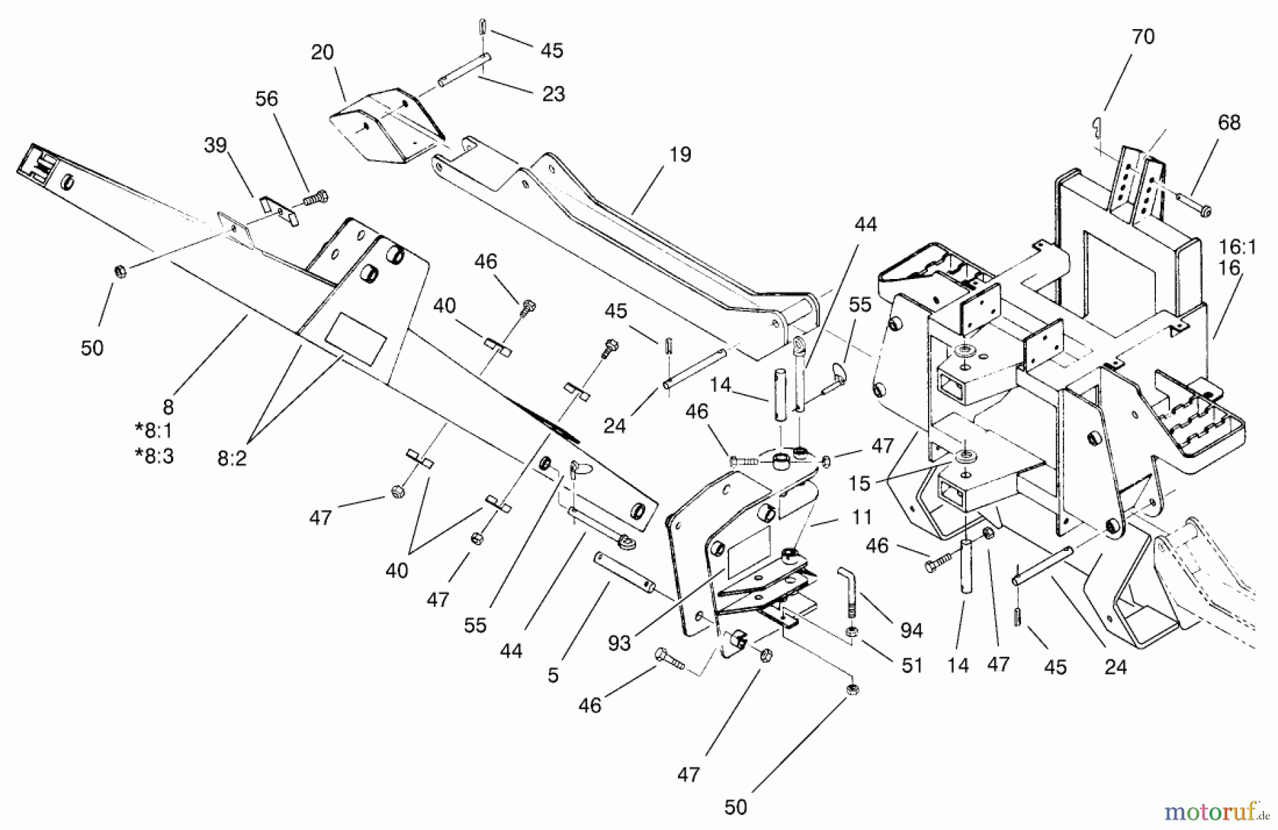  Compact Utility Attachments 22412 - Toro Backhoe, Dingo Compact Utility Loader (SN: 200000001 - 200999999) (2000) FRAME, BOOM AND STABILIZER ASSEMBLY