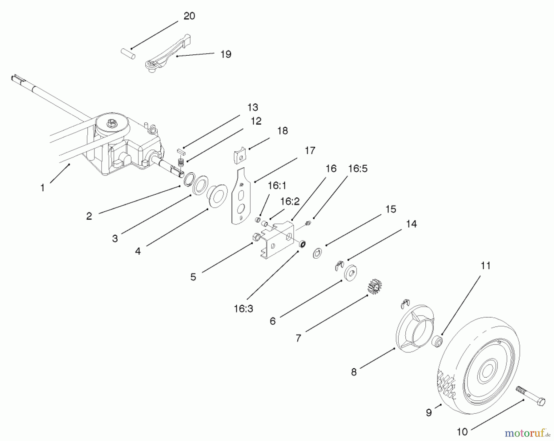  Rasenmäher 22043 - Toro Recycler Mower (SN: 230000001 - 230999999) (2003) GEAR CASE AND REAR WHEEL ASSEMBLY