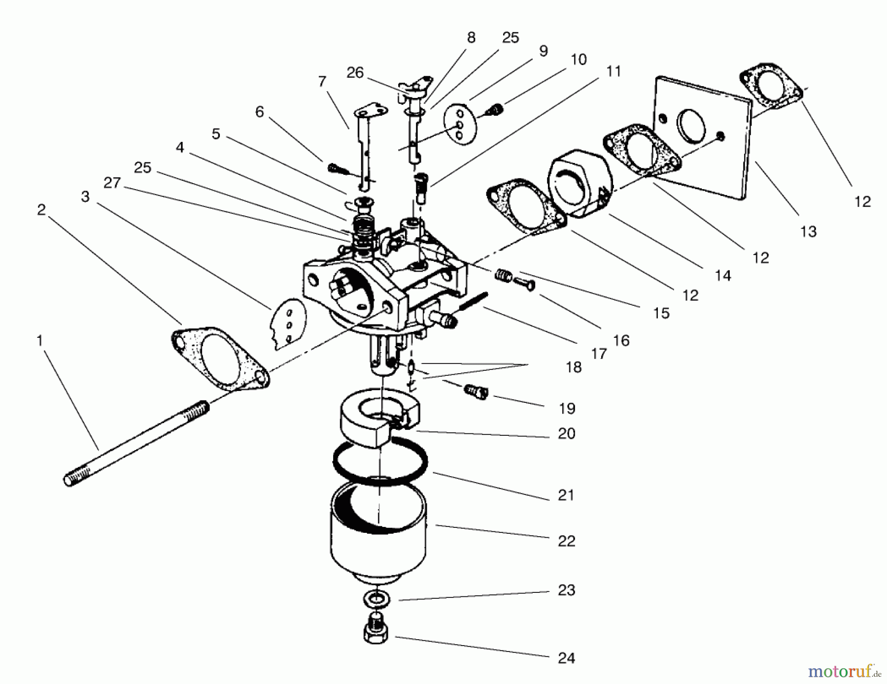  Rasenmäher 22043 - Toro Recycler Mower (SN: 9900001 - 9999999) (1999) CARBURETOR ASSEMBLY (MODEL NO. 47PT7-7)