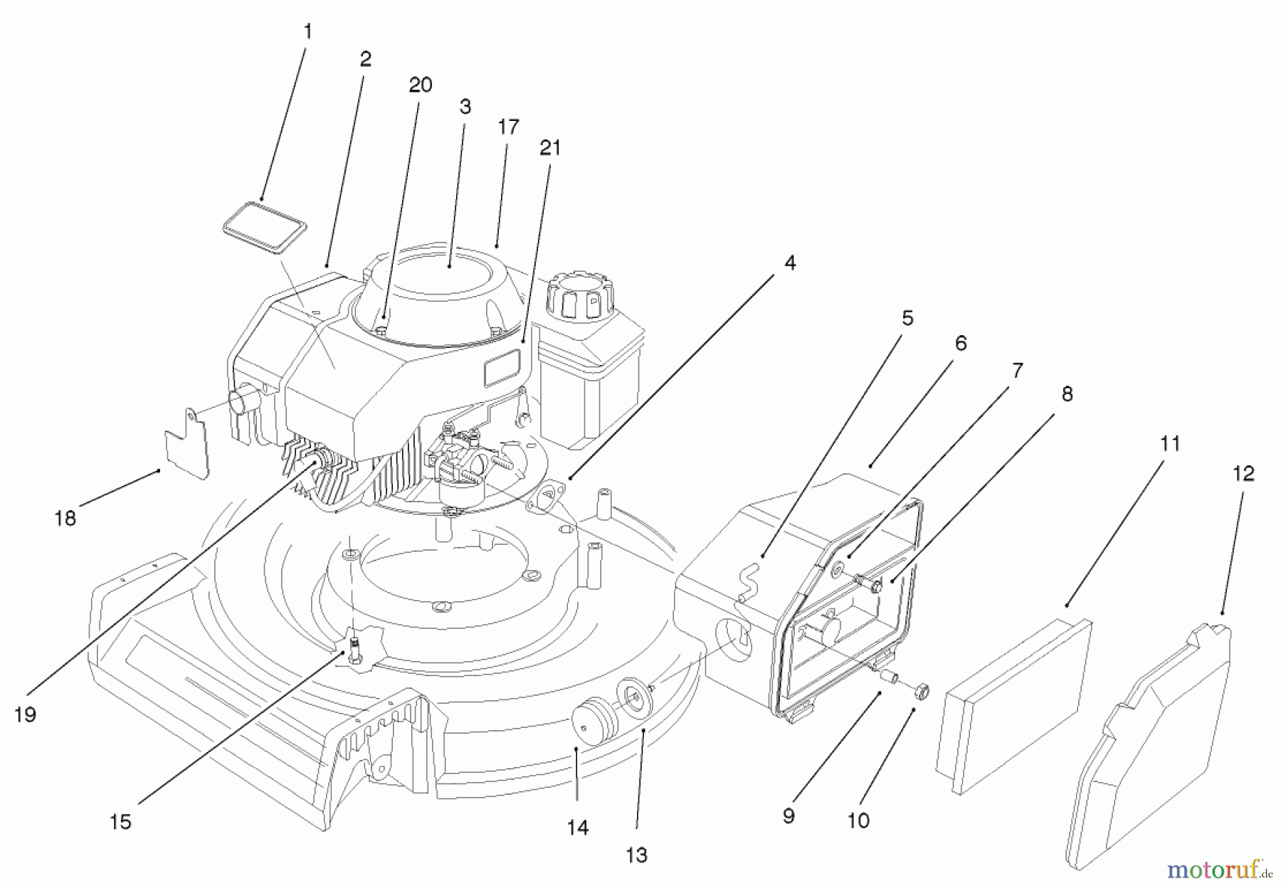  Rasenmäher 22045 - Toro 53cm Recycler Mower (SN: 210000001 - 210999999) (2001) ENGINE AND AIR FILTER ASSEMBLY