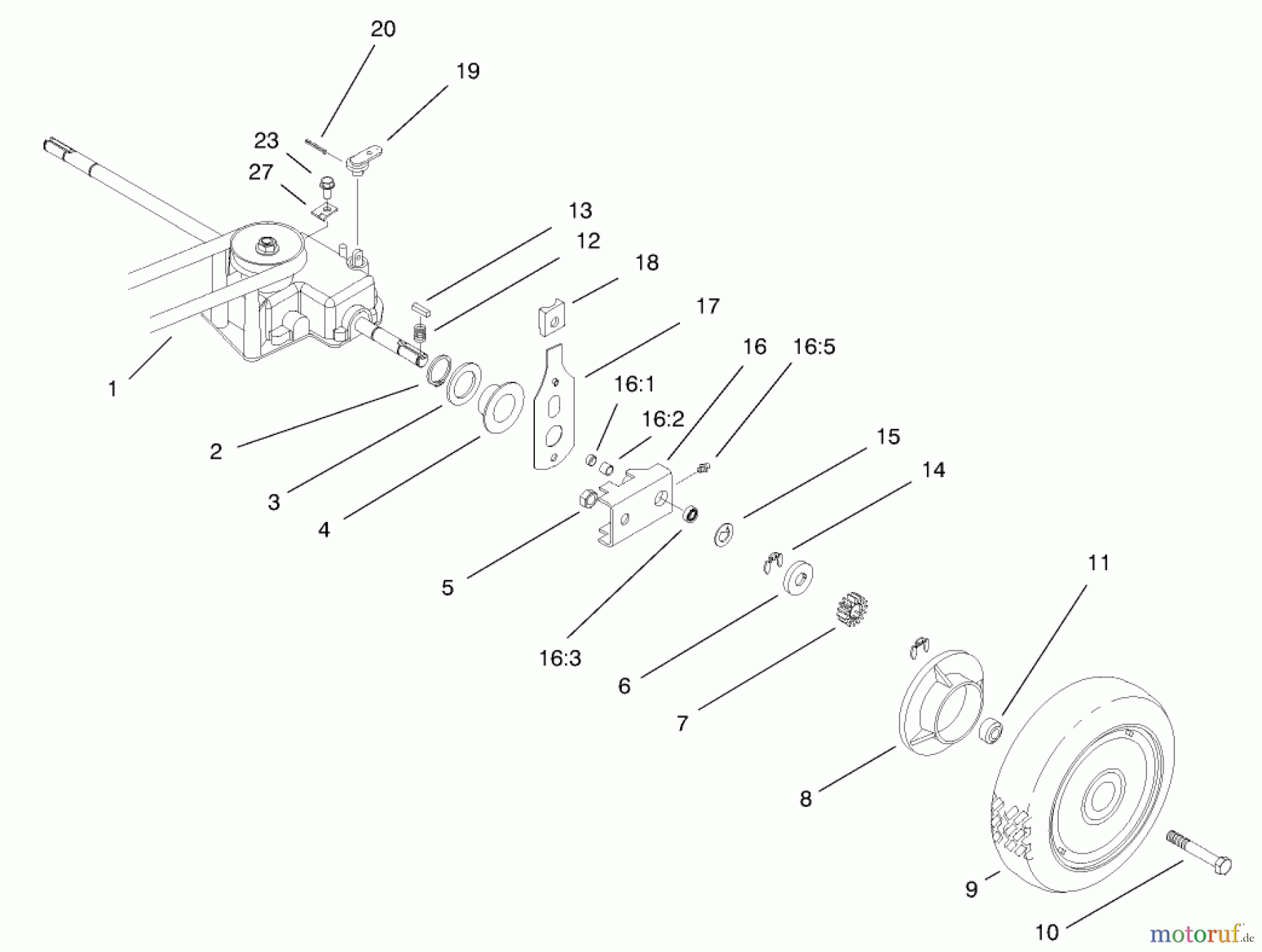  Rasenmäher 22157 - Toro 53cm Recycler/Rear-Bagger Mower (SN: 230000001 - 230999999) (2003) GEAR CASE AND REAR WHEEL ASSEMBLY