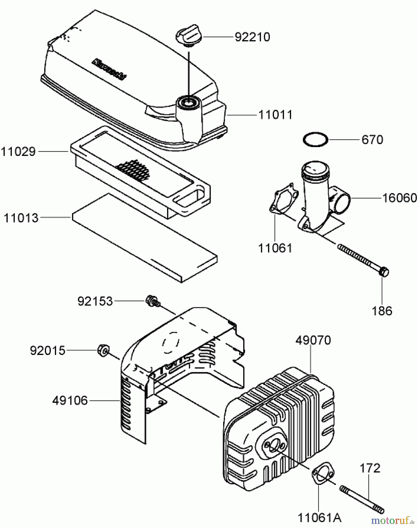  Rasenmäher 22163 - Toro PT21 Trim Mower (SN: 270000001 - 270999999) (2007) AIR FILTER AND MUFFLER ASSEMBLY KAWASAKI FJ180V-AS28