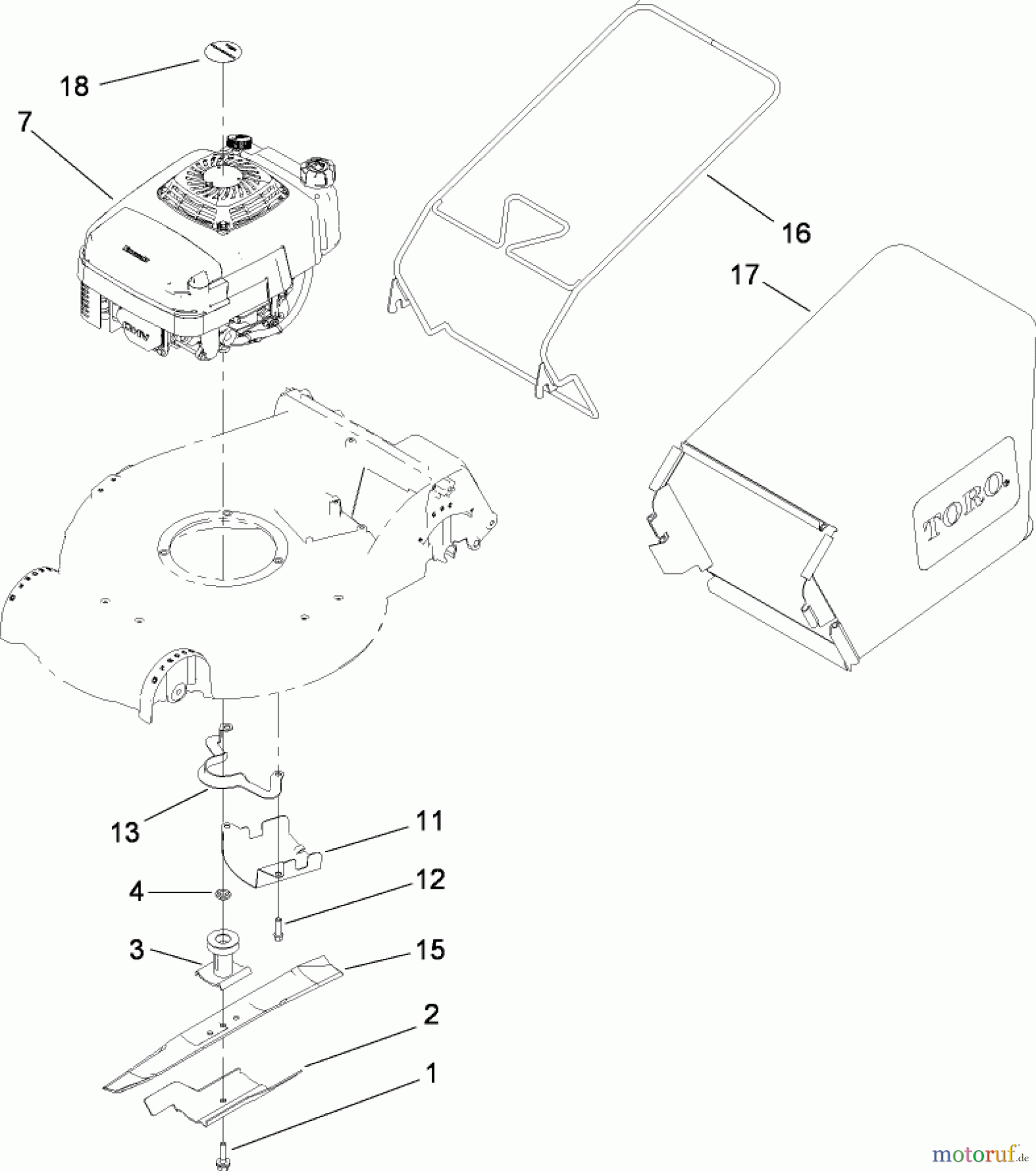  Rasenmäher 22164TE - Toro HD53 Lawn Mower (SN: 280000001 - 280999999) (2008) ENGINE, BLADE AND BAG ASSEMBLY