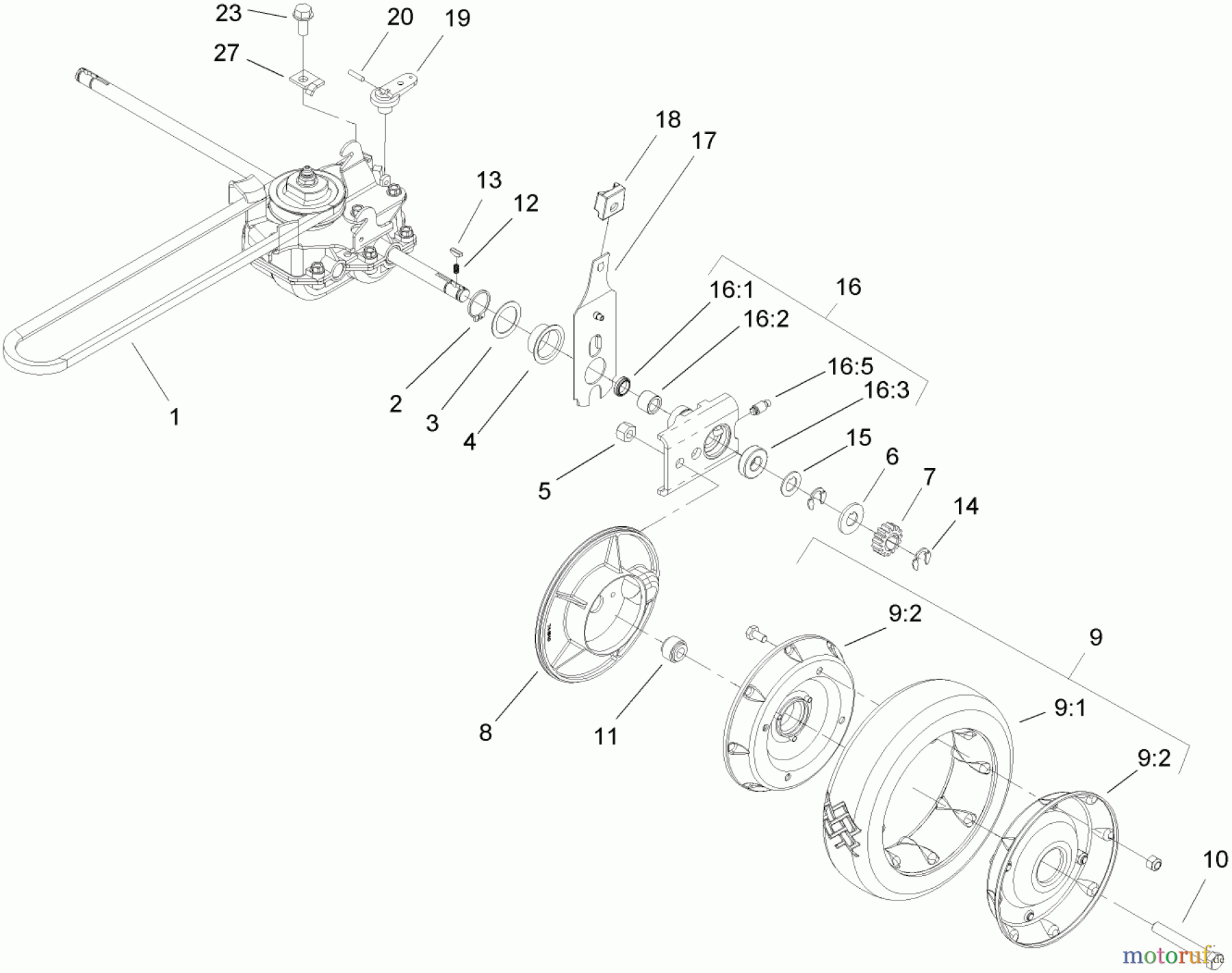  Rasenmäher 22168TE - Toro 53cm Heavy-Duty Recycler Mower (SN: 250000001 - 250999999) (2005) REAR DRIVE AND WHEEL ASSEMBLY