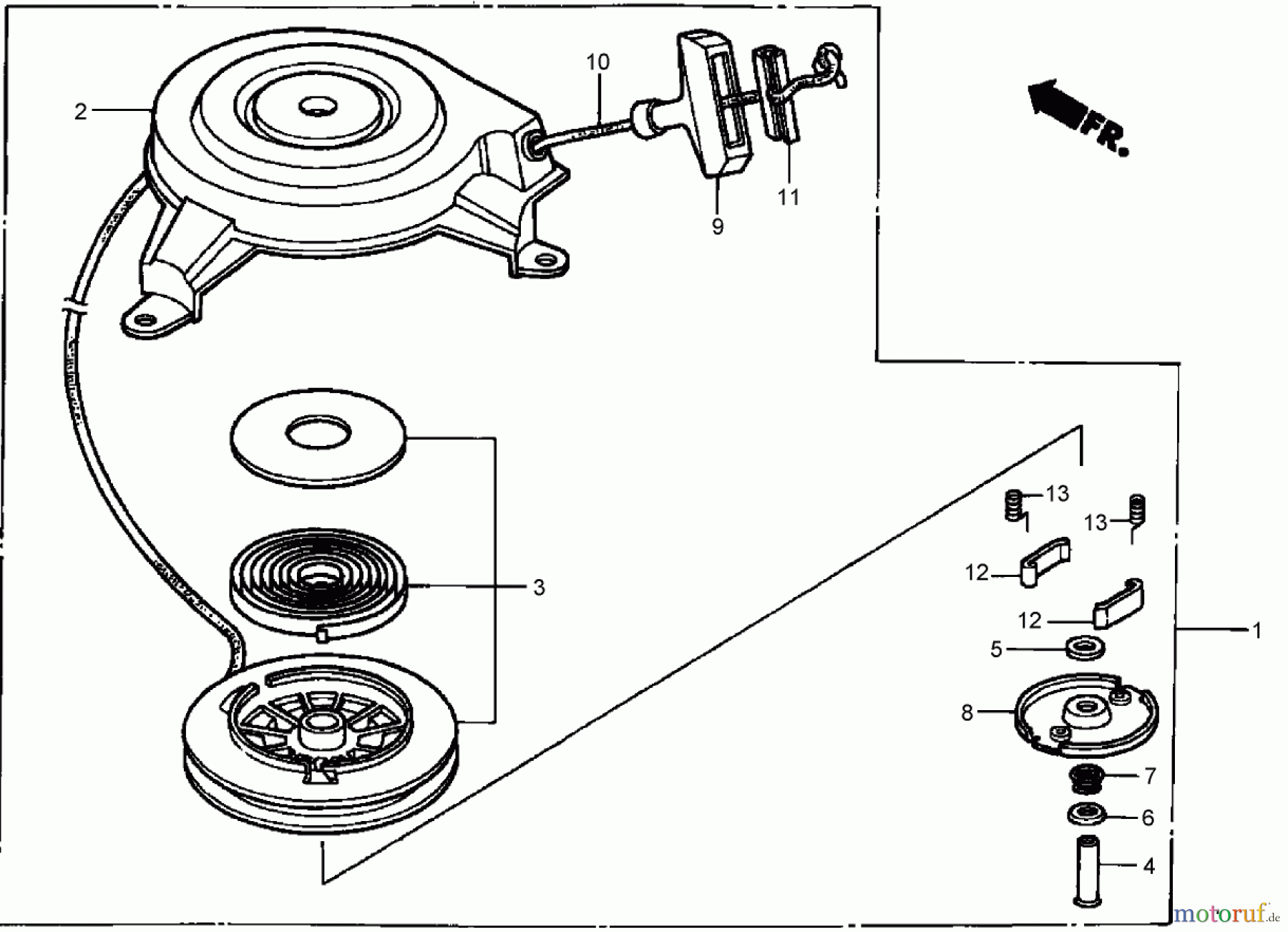  Rasenmäher 22168TE - Toro 53cm Heavy-Duty Recycler Mower (SN: 250000001 - 250999999) (2005) RECOIL STARTER ASSEMBLY HONDA GXV160A1 T1AH