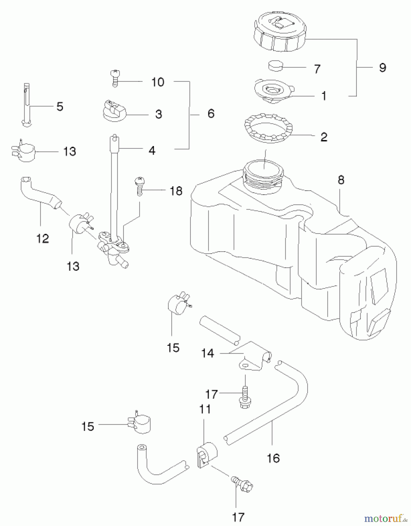  Rasenmäher 22172 - Toro Recycler Mower (SN: 220000001 - 220999999) (2002) FUEL TANK AND FUEL VALVE ASSEMBLY