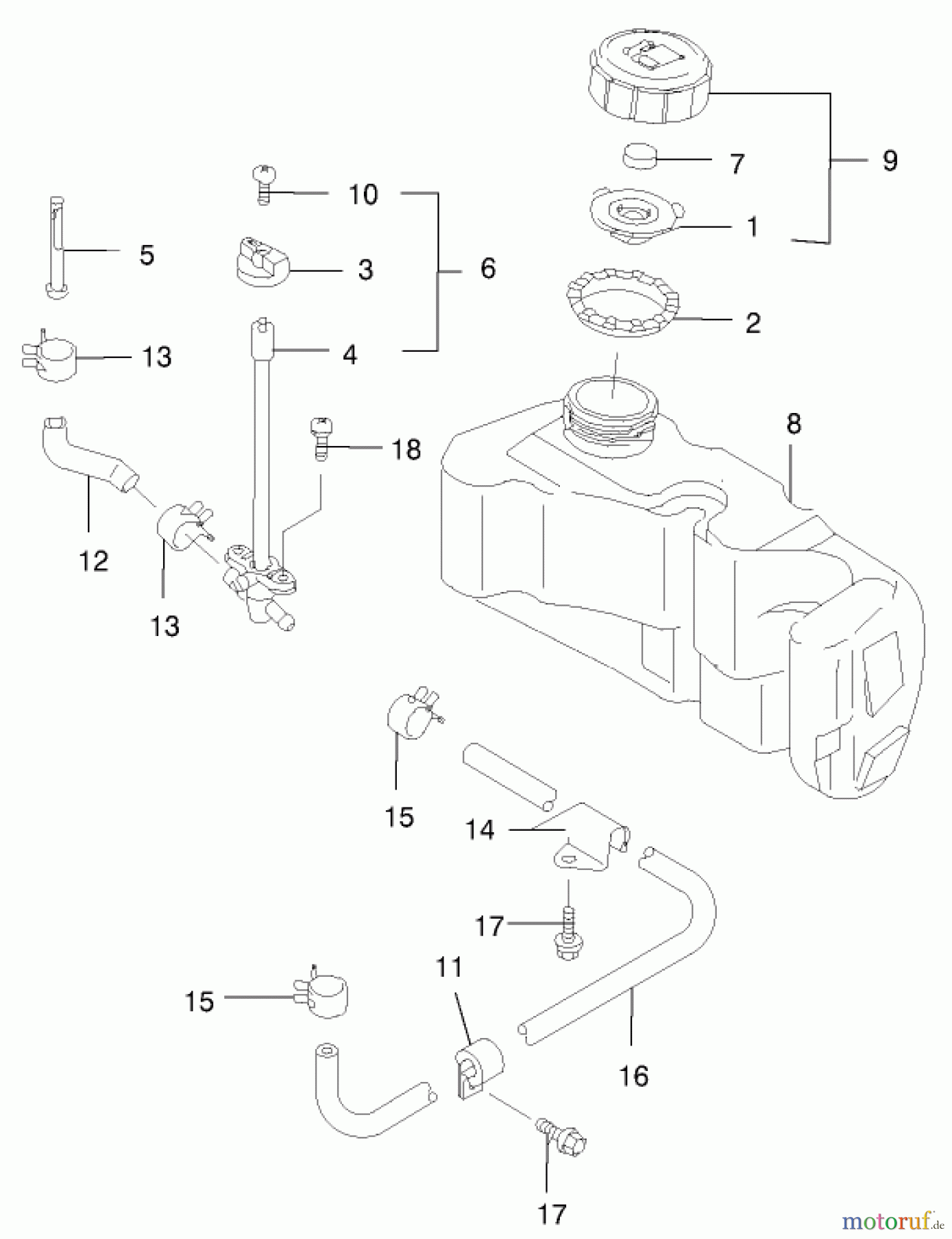  Rasenmäher 22173 - Toro 53cm Heavy-Duty Recycler Mower (SN: 210000001 - 210999999) (2001) FUEL TANK AND VALVE ASSEMBLY