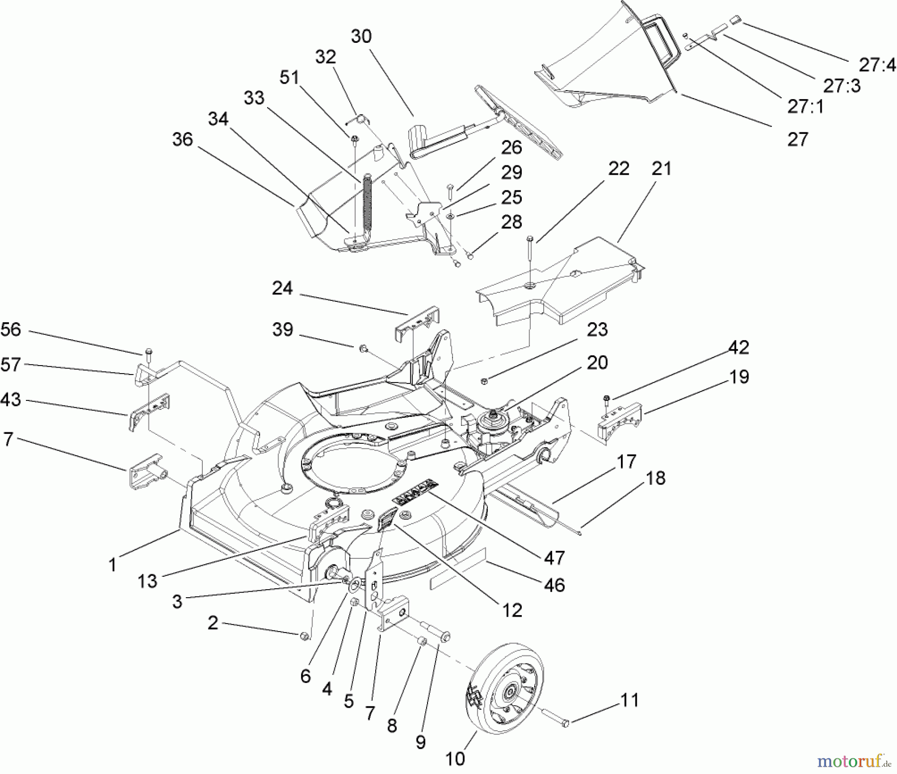  Rasenmäher 22176TE - Toro 53cm Heavy-Duty Recycler Mower (SN: 270000001 - 270999999) (2007) HOUSING, CHUTE AND WHEEL ASSEMBLY