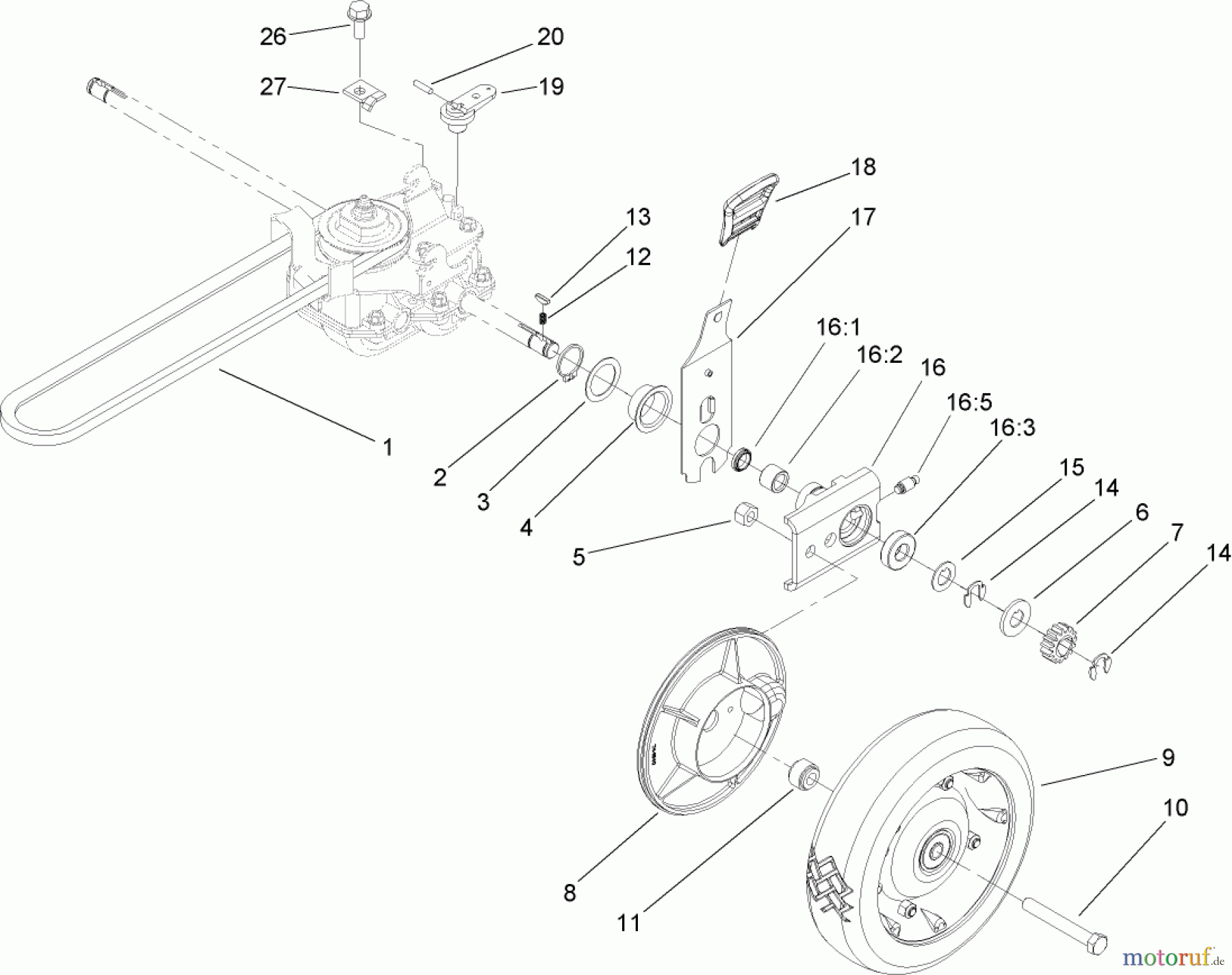  Rasenmäher 22176TE - Toro 53cm Heavy-Duty Recycler Mower (SN: 270000001 - 270999999) (2007) REAR DRIVE AND WHEEL ASSEMBLY