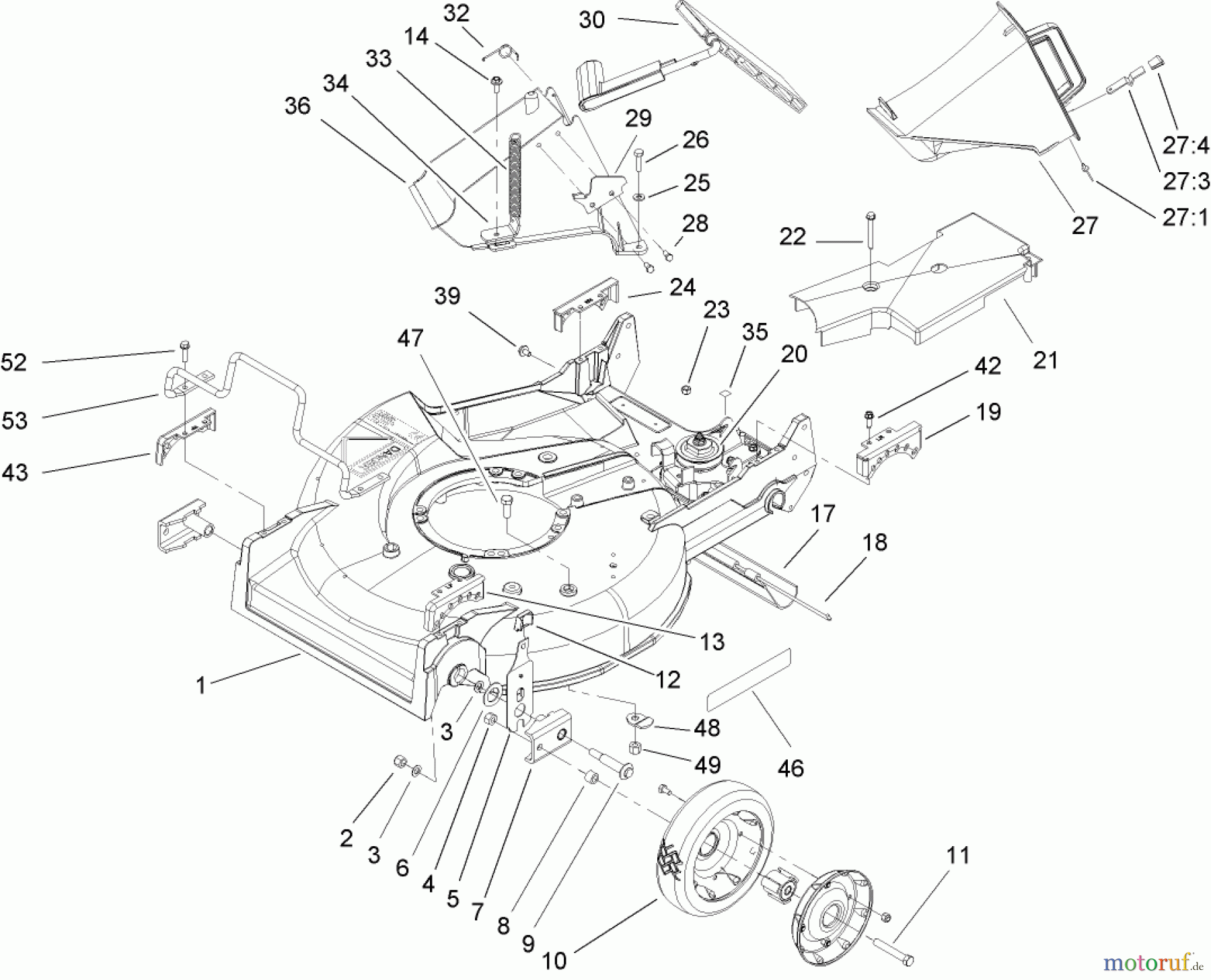  Rasenmäher 22177TE - Toro 53cm Heavy-Duty Recycler Mower (SN: 240000001 - 240999999) (2004) DECK, CHUTE AND WHEEL ASSEMBLY