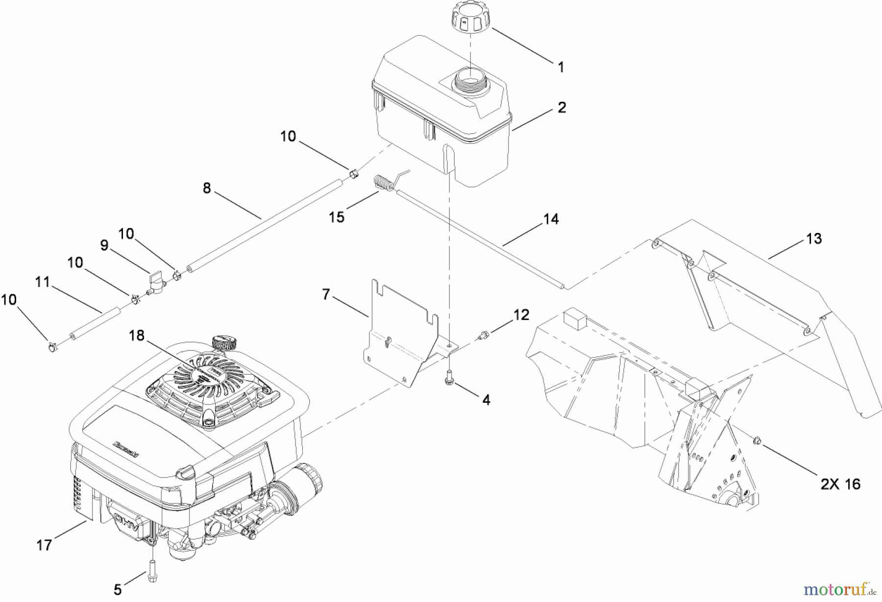  Rasenmäher 22179TE - Toro 53cm Heavy-Duty Rear Bagger Mower (SN: 270004001 - 270999999) (2007) ENGINE AND FUEL TANK ASSEMBLY