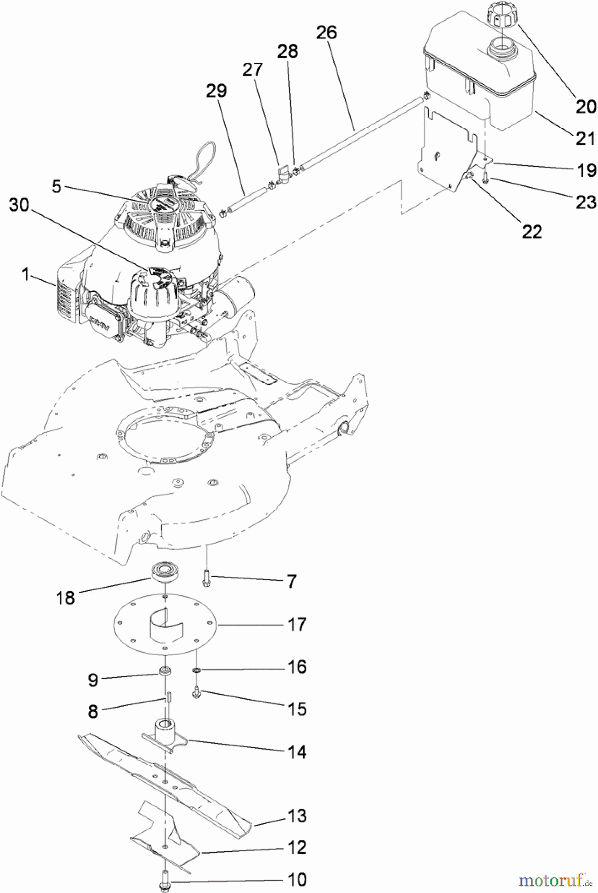  Rasenmäher 22187TE - Toro 53cm Heavy-Duty Recycler Walk-Behind Mower (SN: 312000001 - 312999999) (2012) ENGINE AND BLADE ASSEMBLY