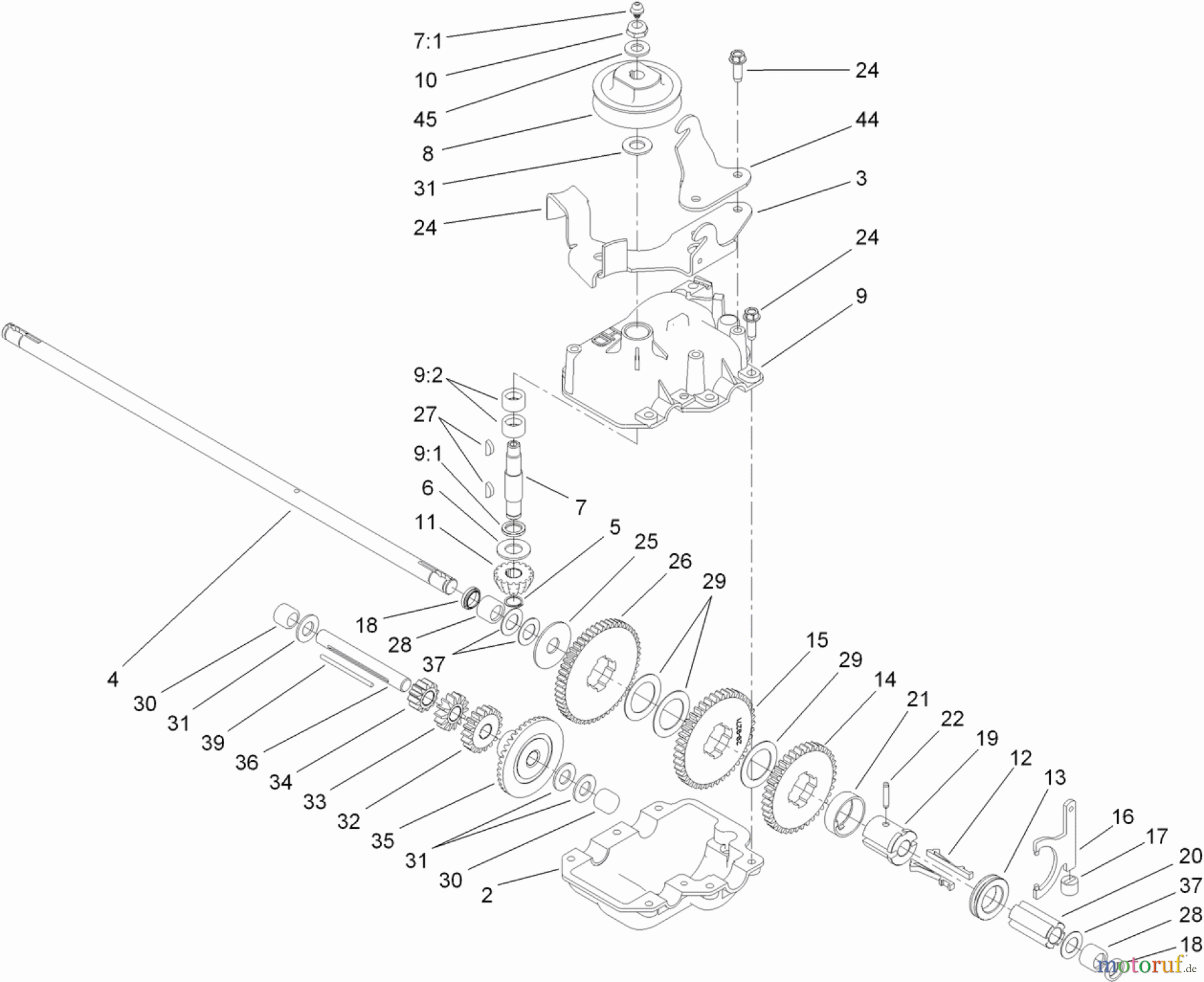  Rasenmäher 22187TE - Toro 53cm Heavy-Duty Recycler Walk-Behind Mower (SN: 312000001 - 312999999) (2012) GEAR CASE ASSEMBLY NO. 74-1860