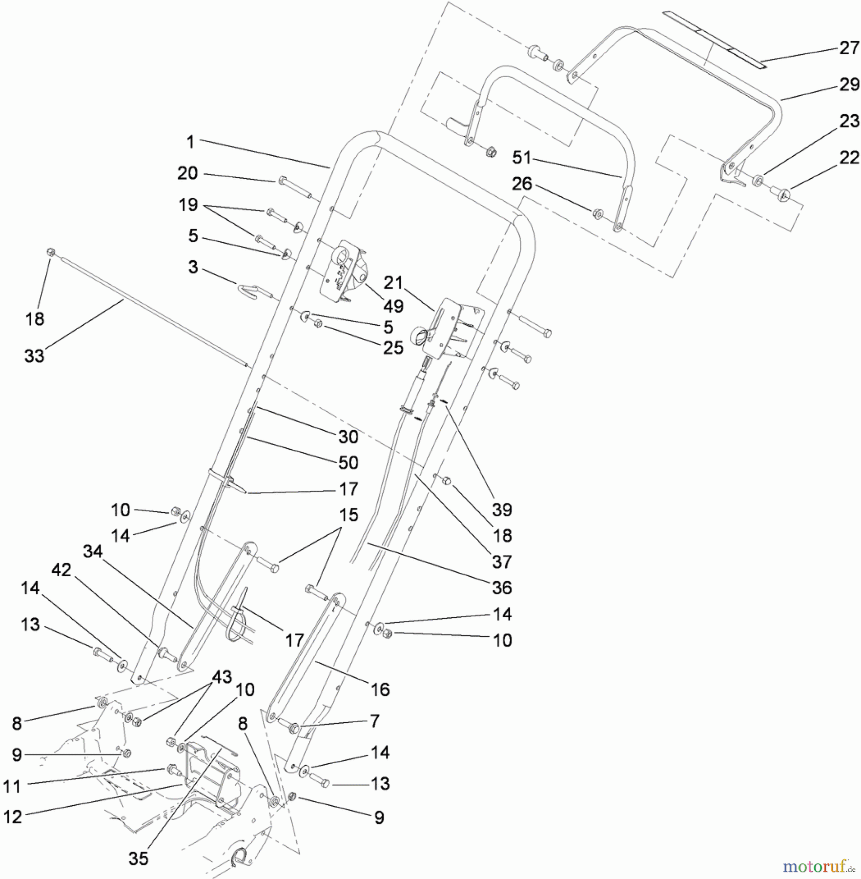  Rasenmäher 22187TE - Toro 53cm Heavy-Duty Recycler Walk-Behind Mower (SN: 312000001 - 312999999) (2012) HANDLE ASSEMBLY