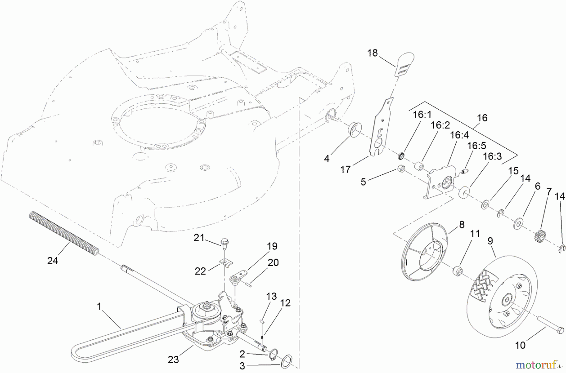  Rasenmäher 22187TE - Toro 53cm Heavy-Duty Recycler Walk-Behind Mower (SN: 312000001 - 312999999) (2012) REAR DRIVE AND WHEEL ASSEMBLY