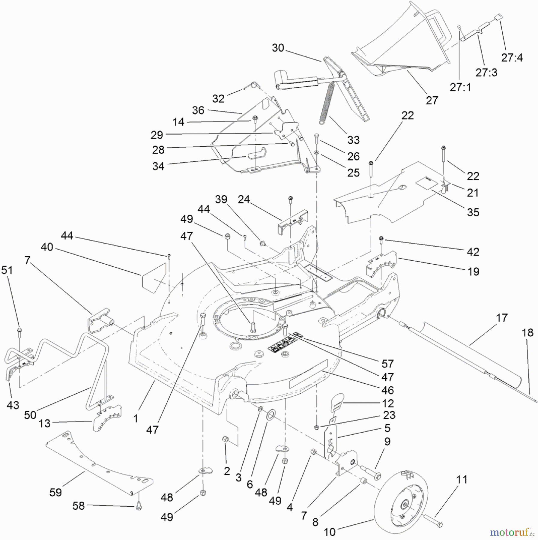  Rasenmäher 22188TE - Toro 53cm Heavy-Duty Recycler Walk-Behind Mower (SN: 313000001 - 313999999) (2013) HOUSING, CHUTE AND WHEEL ASSEMBLY