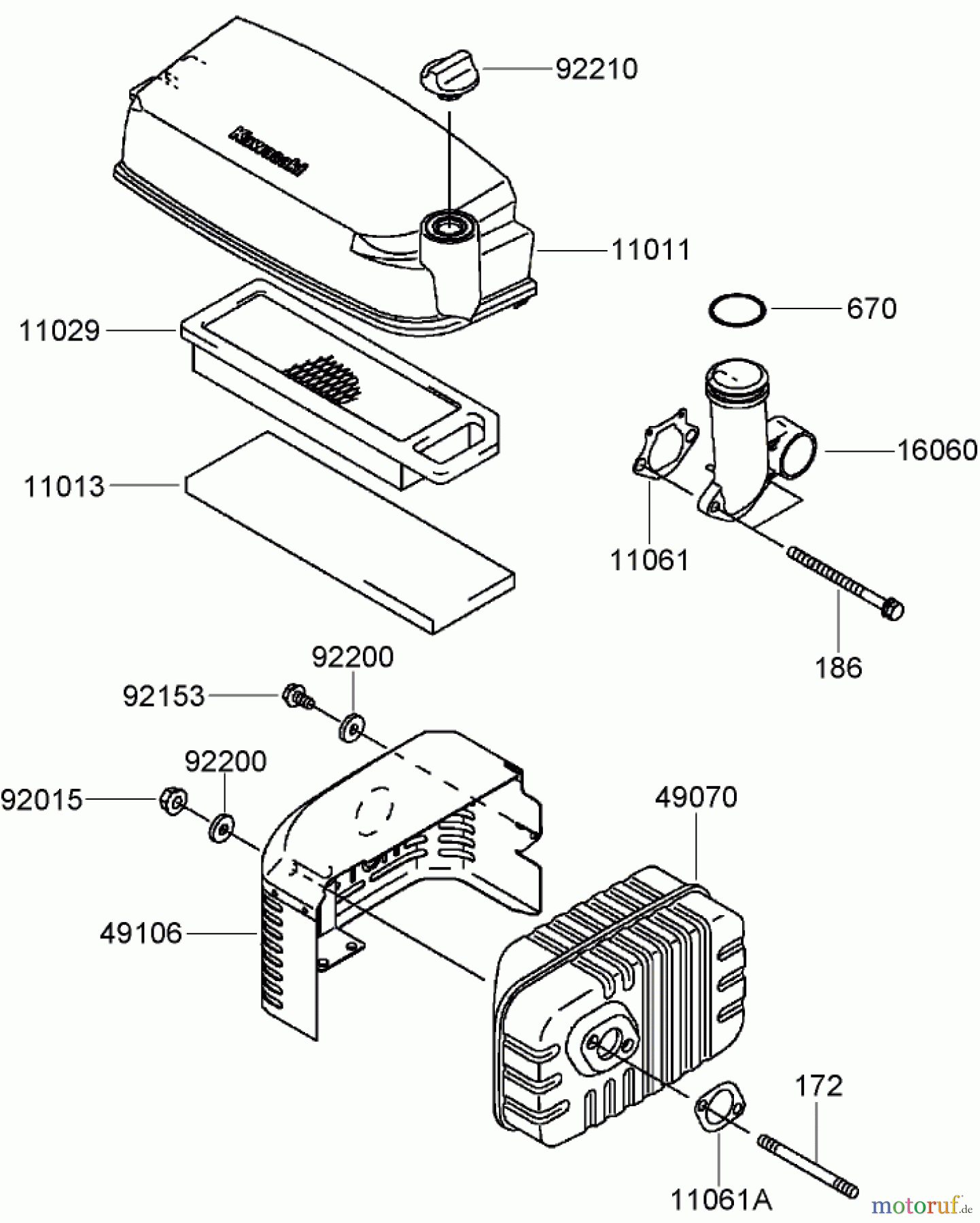  Rasenmäher 22200TE - Toro 66cm Heavy-Duty Rear Bagger Lawn Mower (SN: 270001001 - 270999999) (2007) AIR FILTER AND MUFFLER ASSEMBLY KAWASAKI FJ180V-AS64