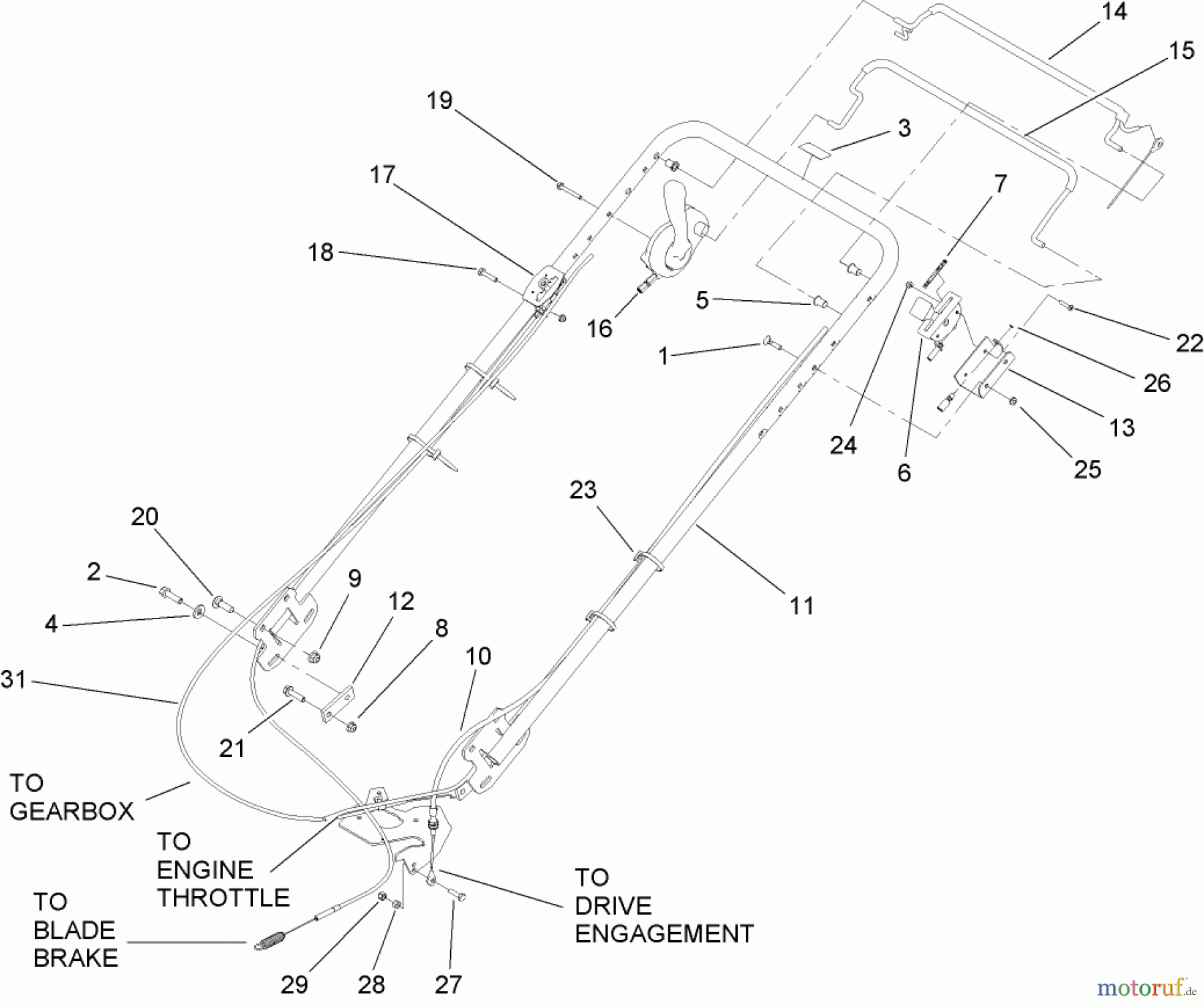  Rasenmäher 22200TE - Toro 66cm Heavy-Duty Rear Bagger Lawn Mower (SN: 280000001 - 280999999) (2008) HANDLE ASSEMBLY