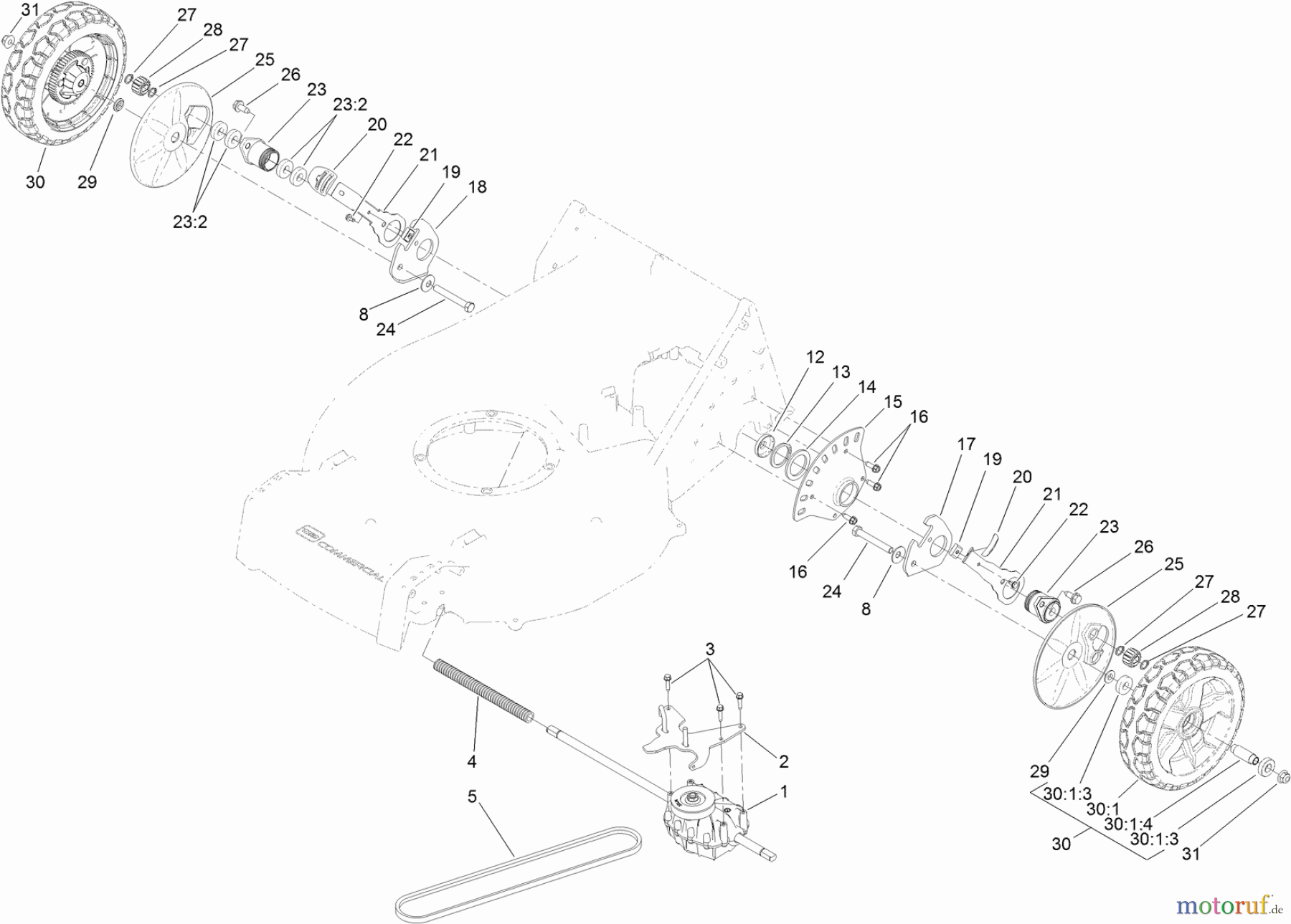  Rasenmäher 22291 - Toro 53cm Heavy-Duty Recycler Walk-Behind Mower (SN: 314000001 - 314999999) (2014) TRANSMISSION ASSEMBLY