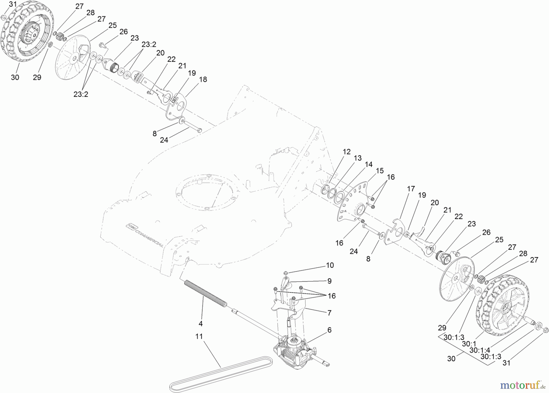  Rasenmäher 22293 - Toro 53cm Heavy-Duty Recycler Walk-Behind Mower (SN: 314000001 - 314999999) (2014) TRANSMISSION ASSEMBLY