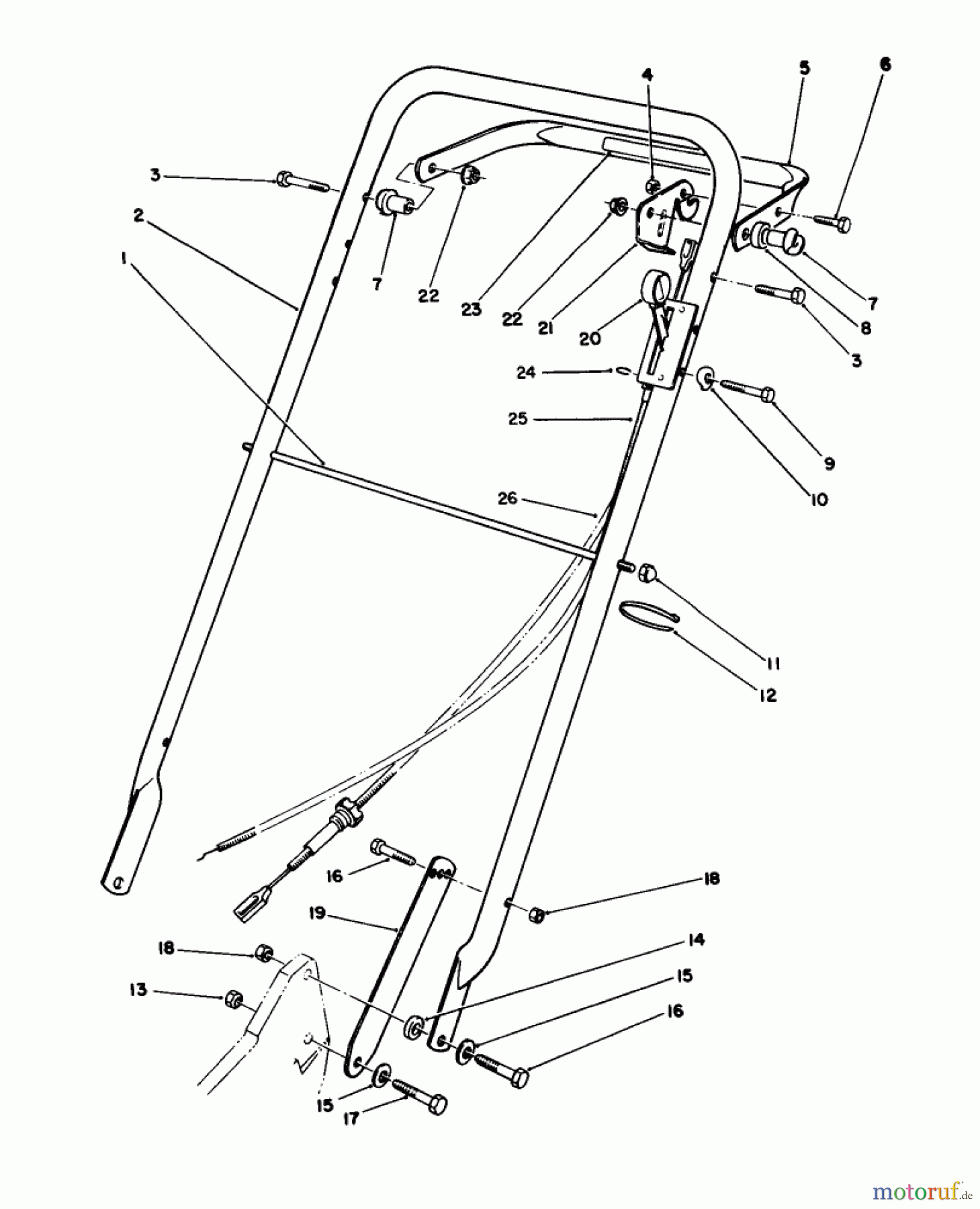  Rasenmäher 22621 - Toro Walk-Behind Mower (SN: 0000001 - 0999999) (1990) HANDLE ASSEMBLY