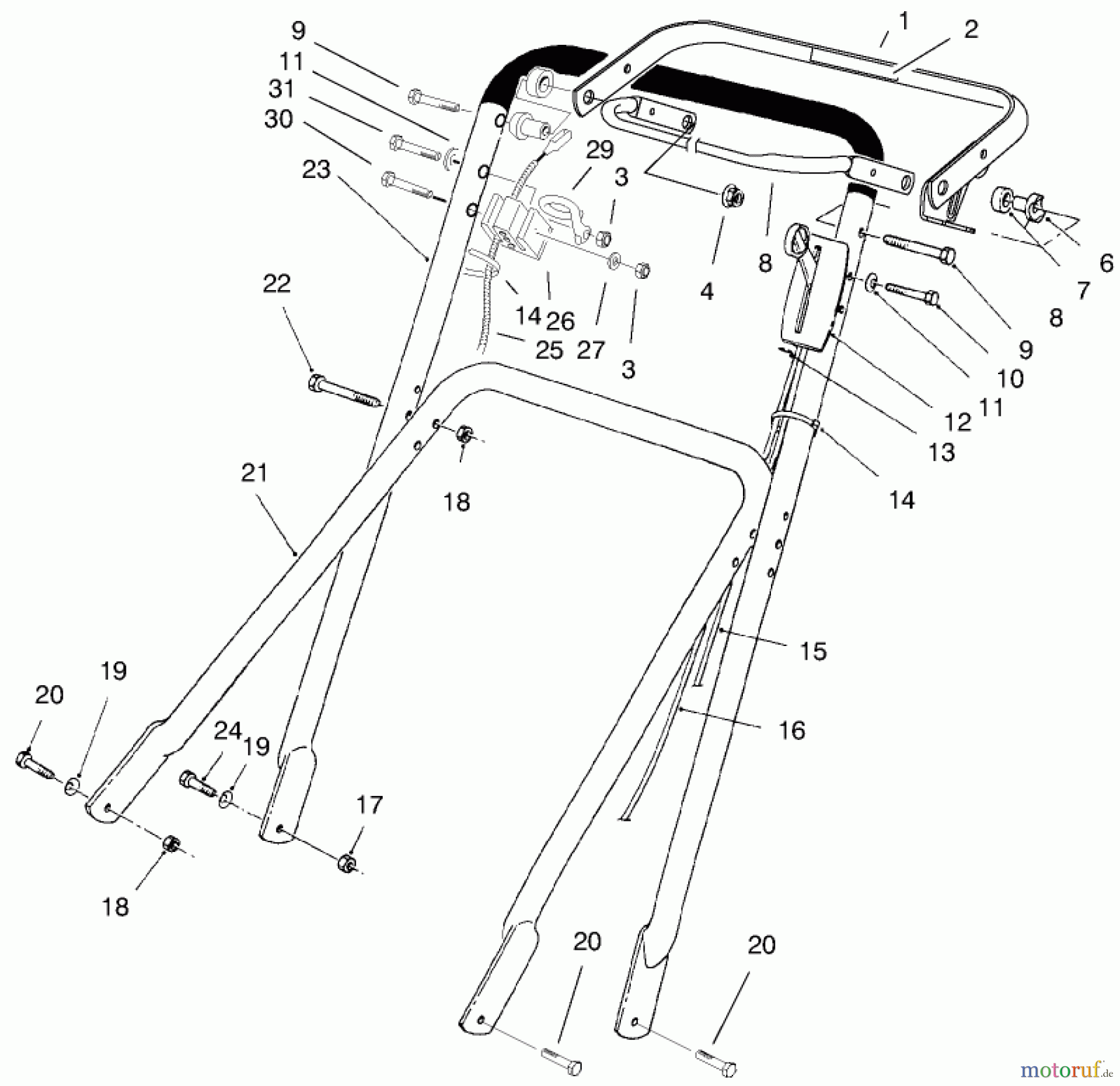  Rasenmäher 22701 - Toro Walk-Behind Mower (SN: 790000001 - 799999999) (1997) HANDLE ASSEMBLY