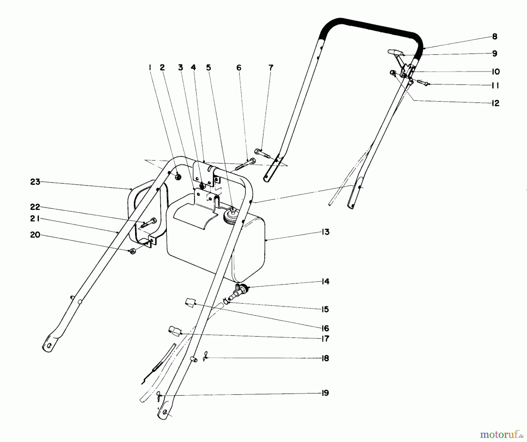  Rasenmäher 23000 - Toro Whirlwind Walk-Behind Mower (SN: 3000001 - 3999999) (1973) HANDLE ASSEMBLY H. P. MODEL