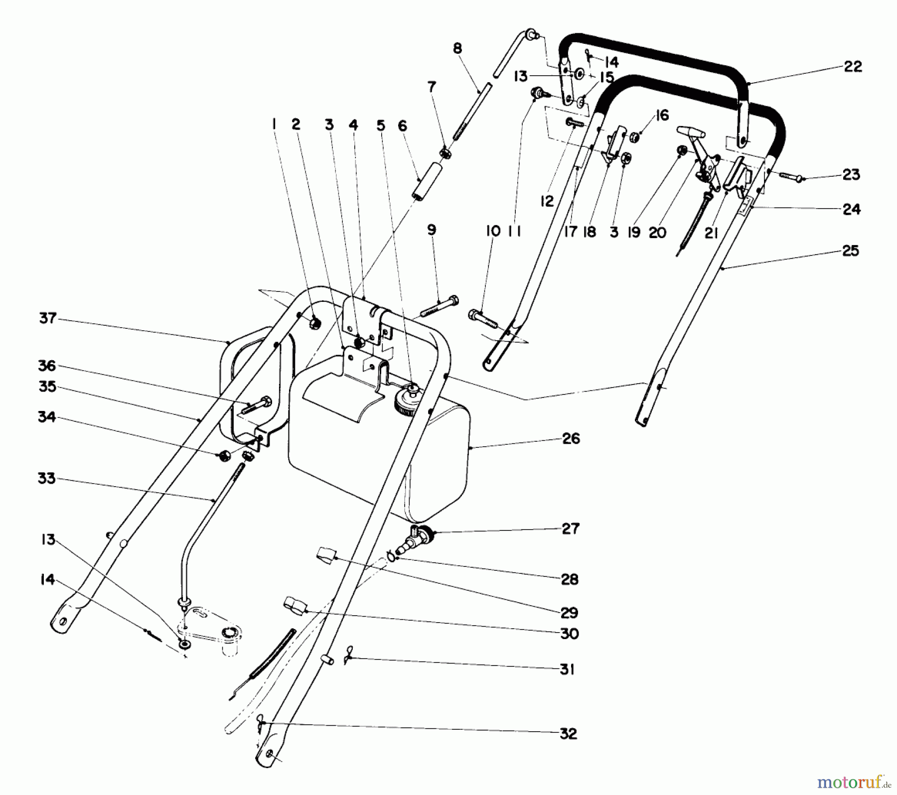  Rasenmäher 23000 - Toro Whirlwind Walk-Behind Mower (SN: 3000001 - 3999999) (1973) HANDLE ASSEMBLY S. P. MODEL