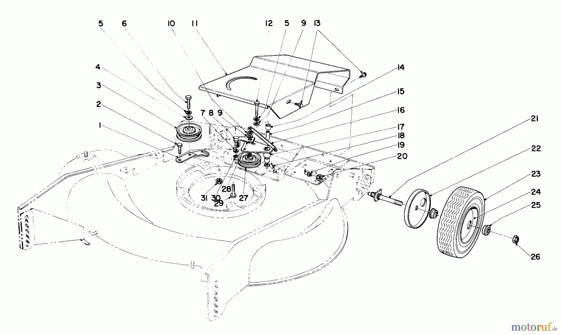  Rasenmäher 23000 - Toro Whirlwind Walk-Behind Mower (SN: 1000001 - 1999999) (1971) REAR AXLE & TIRE ASSEMBLY S. P. MODEL