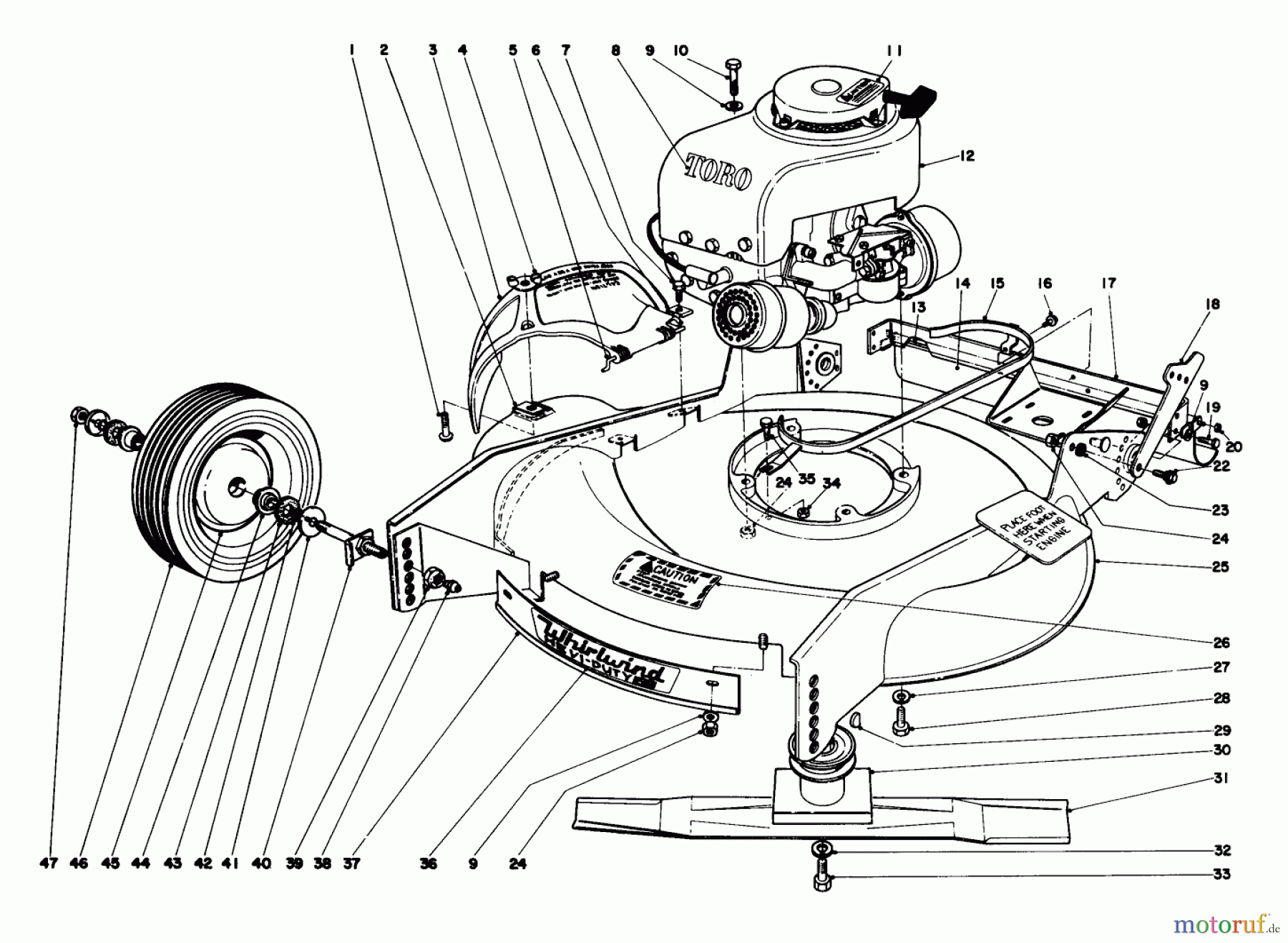  Rasenmäher 23144 - Toro Whirlwind Hevi-Duty Walk-Behind Mower (SN: 4000001 - 4999999) (1974) HOUSING ASSEMBLY S.P. MODELS 23144 & 23123