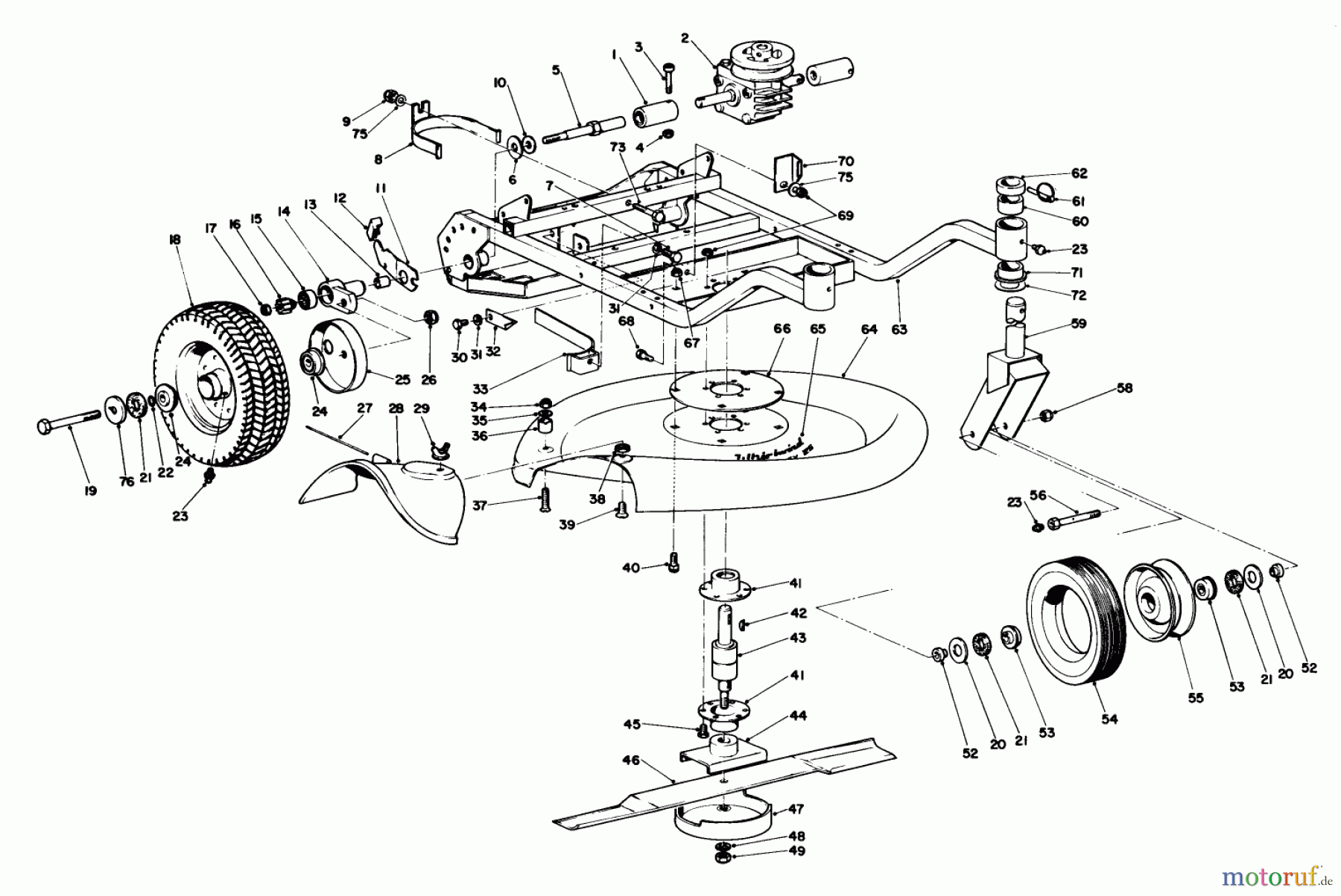  Rasenmäher 23205 - Toro Whirlwind Walk-Behind Mower (SN: 7000001 - 7999999) (1977) FRAME AND CUTTER HOUSING ASSEMBLY