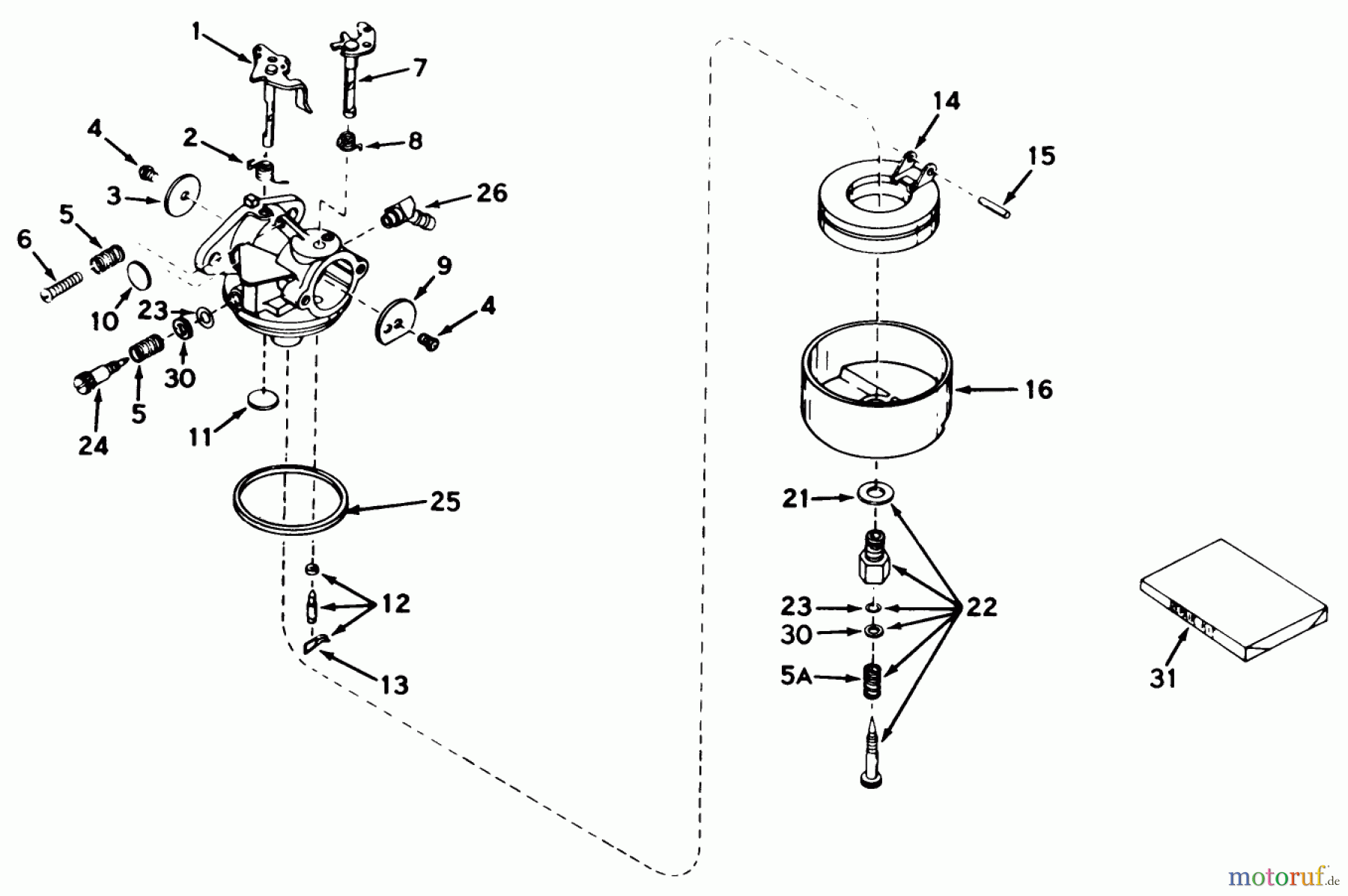  Rasenmäher 23267 - Toro Walk-Behind Mower (SN: 1000001 - 1999999) (1981) CARBURETOR MODEL NO. 631165