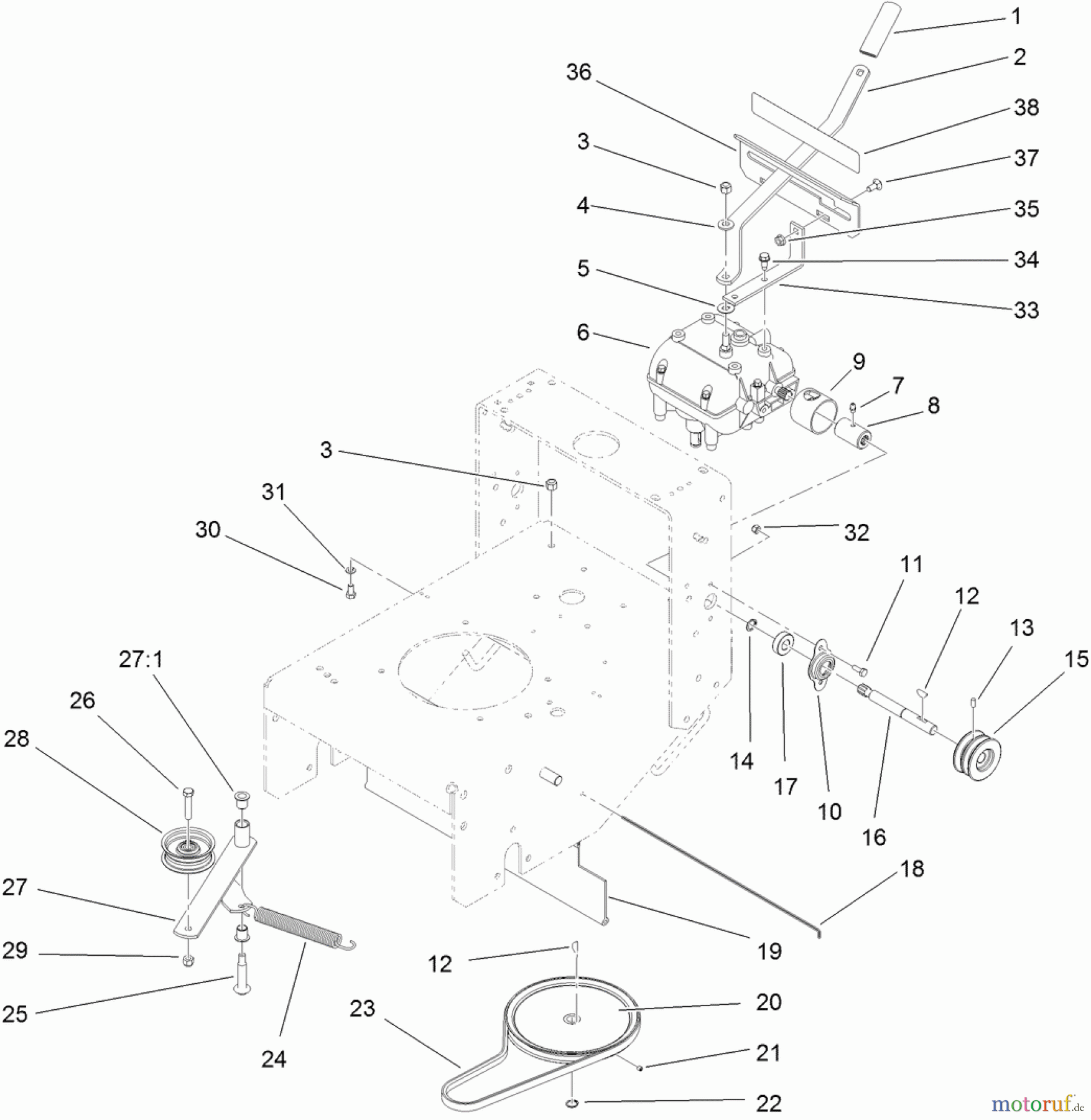  Rasenmäher für Großflächen 30070 - Toro Commercial 91cm Walk-Behind Mower, 16HP, T-Bar, Gear Drive, TURBO FORCE Cutting Unit (SN: 314000001 - 314999999) (2014) TRANSMISSION DRIVE ASSEMBLY