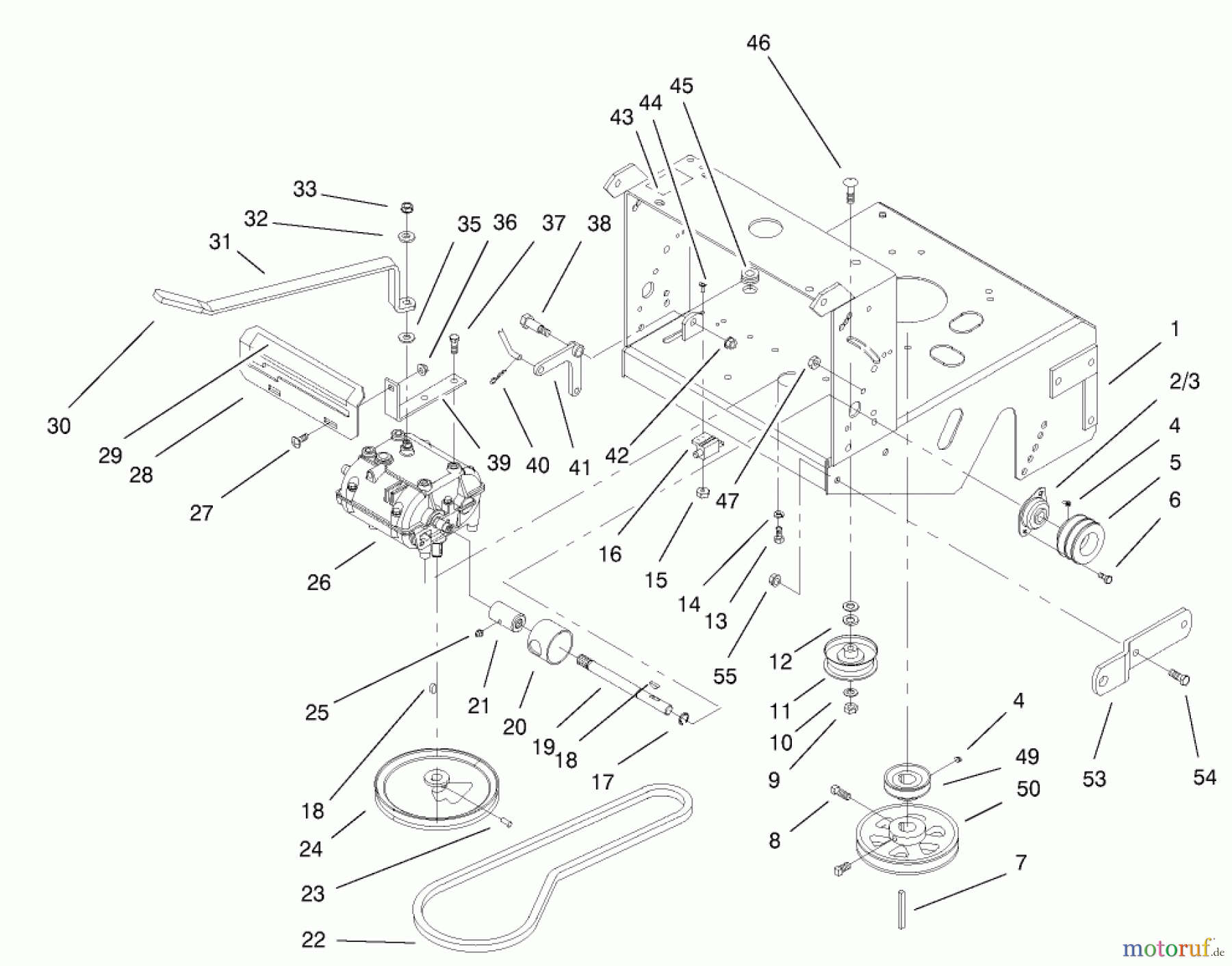  Rasenmäher für Großflächen 30184 - Toro Mid-Size ProLine Mower, Gear Drive, 13 hp, 91cm Side Discharge Deck (SN: 200000001 - 200999999) (2000) TRANSMISSION & DRIVE PULLEY ASSEMBLY