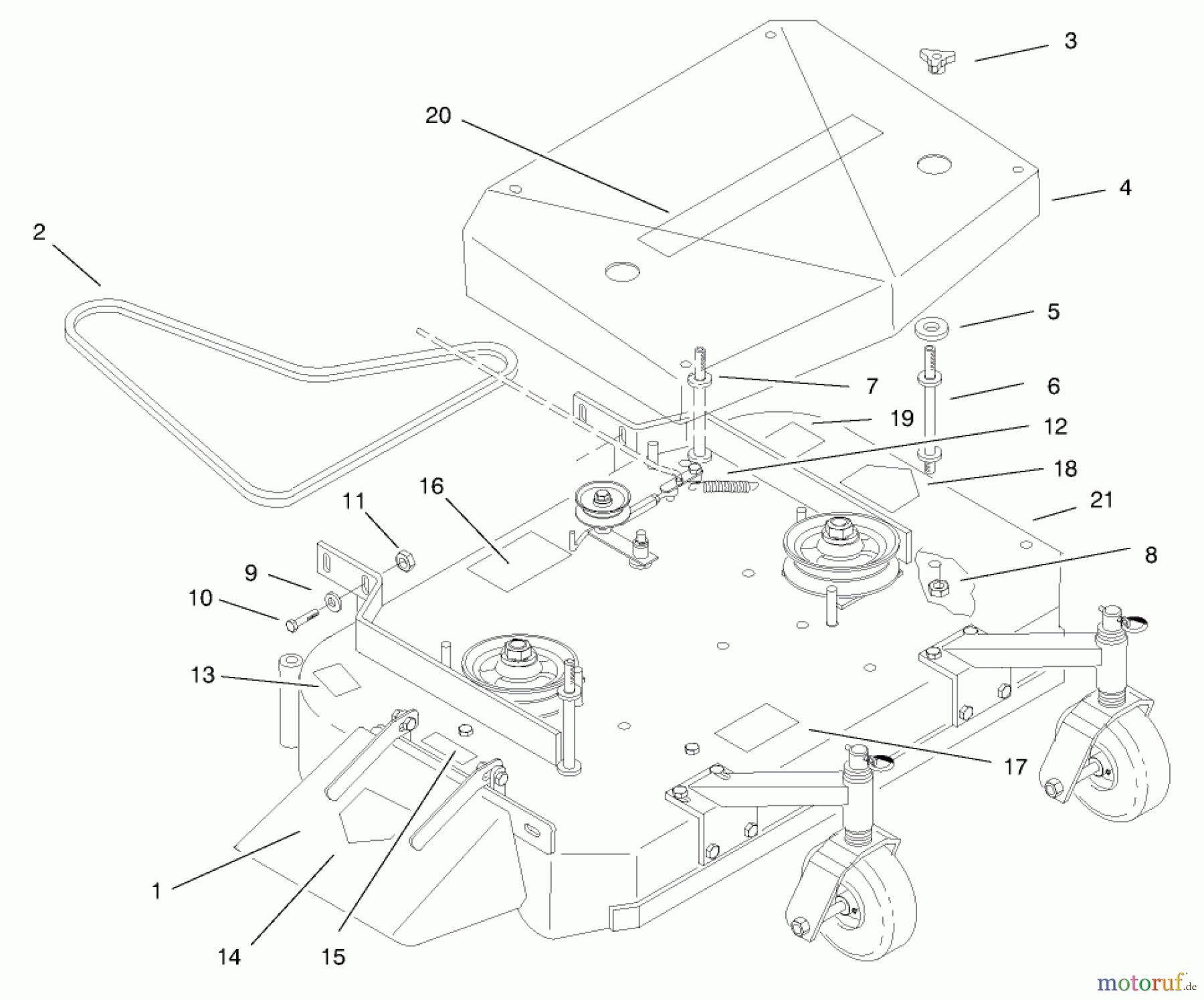  Rasenmäher für Großflächen 30184 - Toro Mid-Size ProLine Mower, Gear Drive, 13 hp, 91cm Side Discharge Deck (SN: 890001 - 899999) (1998) DECK, COVER AND DECK DRIVE BELTS