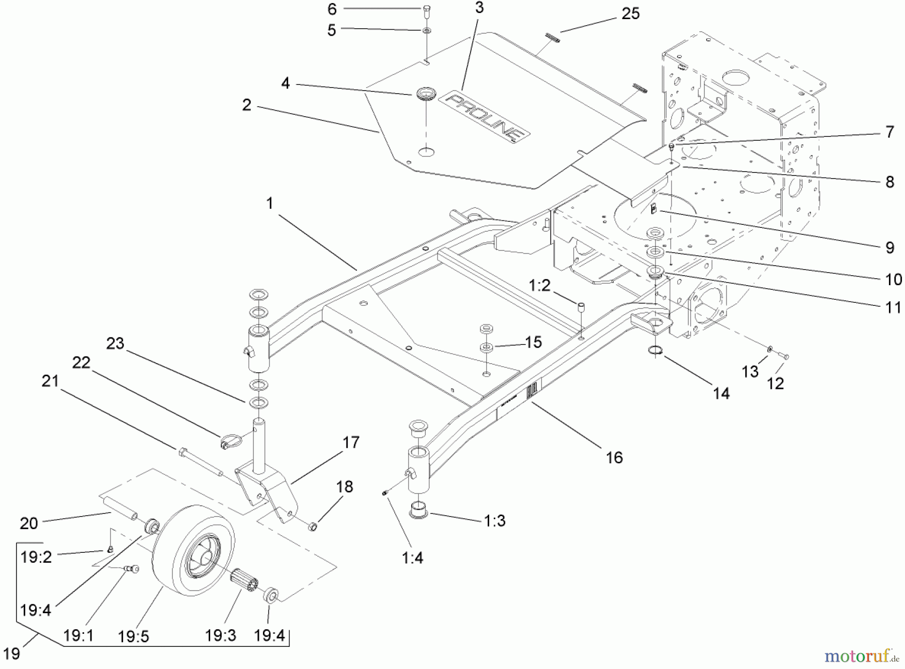  Rasenmäher für Großflächen 30314TE - Toro Mid-Size ProLine Mower, T-Bar, Gear Drive, 13 HP, 91cm Side Discharge Deck (SN: 260000001 - 260999999) (2006) CARRIER FRAME ASSEMBLY