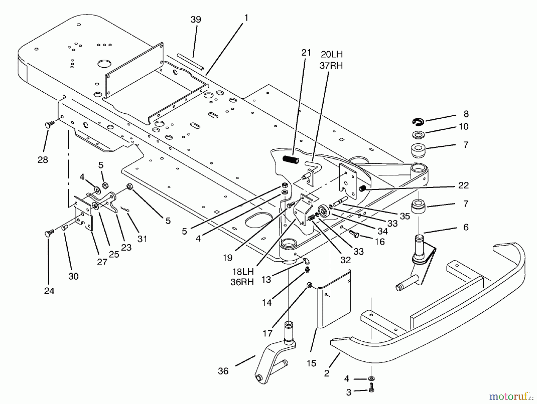  Zerto-Turn Mäher 74105 (Z118) - Toro Z Master Riding Mower (SN: 79000001 - 79999999) (1997) FRAME & FRONT WHEEL FORK ASM