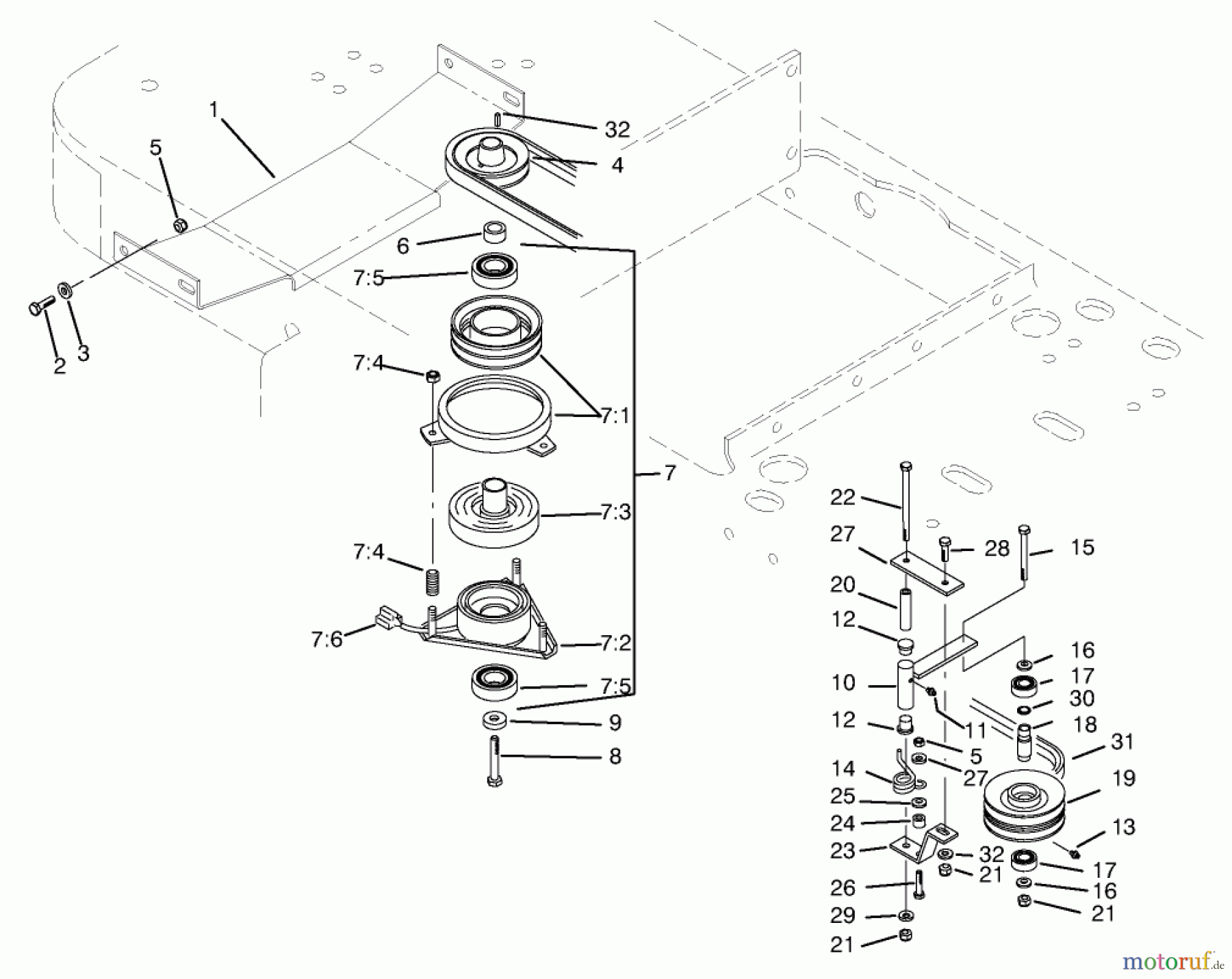  Zerto-Turn Mäher 74105 (Z118) - Toro Z Master Riding Mower (SN: 79000001 - 79999999) (1997) PTO ELECTRIC CLUTCH & DRIVE ARM