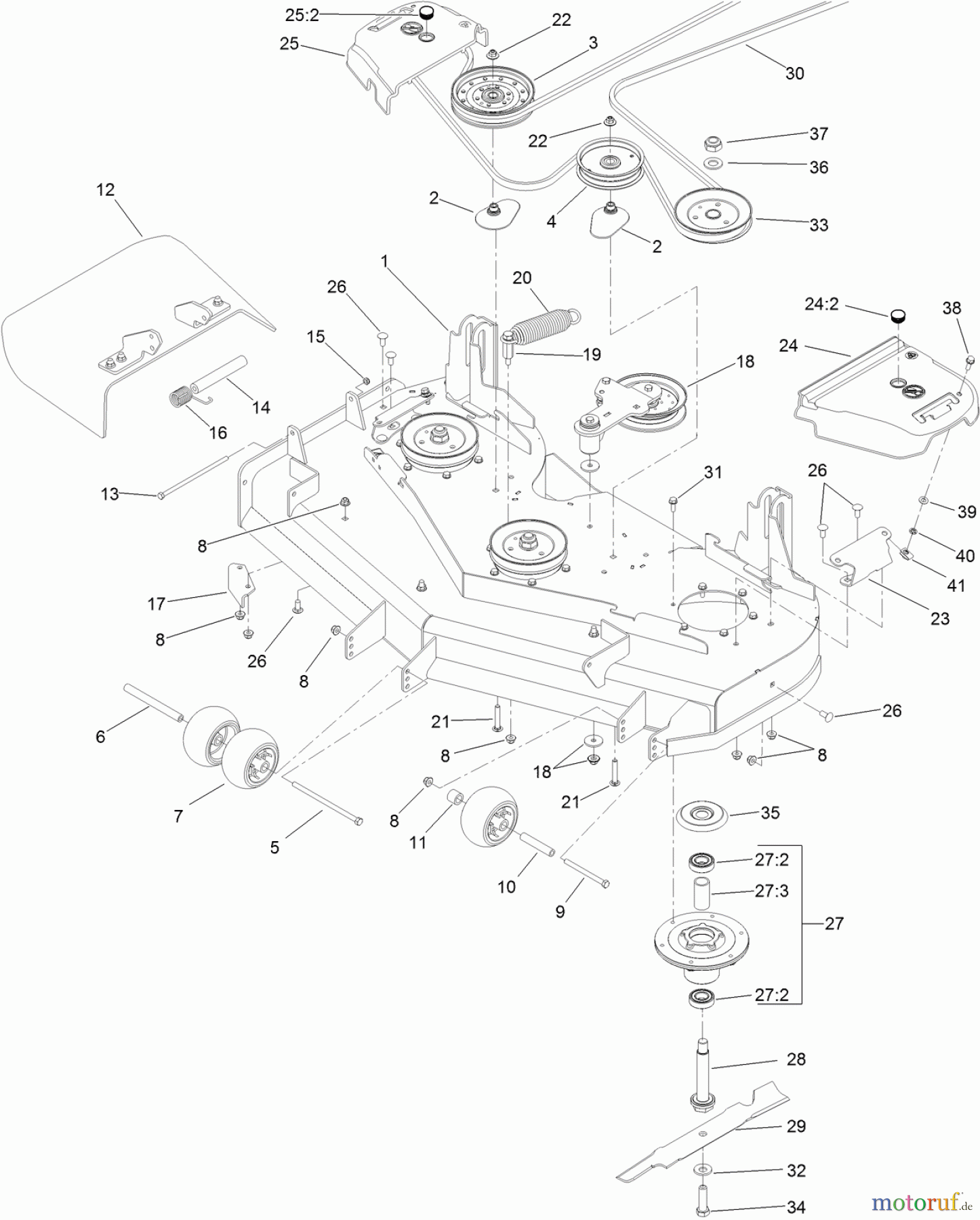  Zerto-Turn Mäher 74142TE - Toro Z Master Commercial 2000 Series Riding Mower, with 48 TURBO FORCE Side Discharge Mower (SN: 314000001 - 314999999) (2014) DECK ASSEMBLY