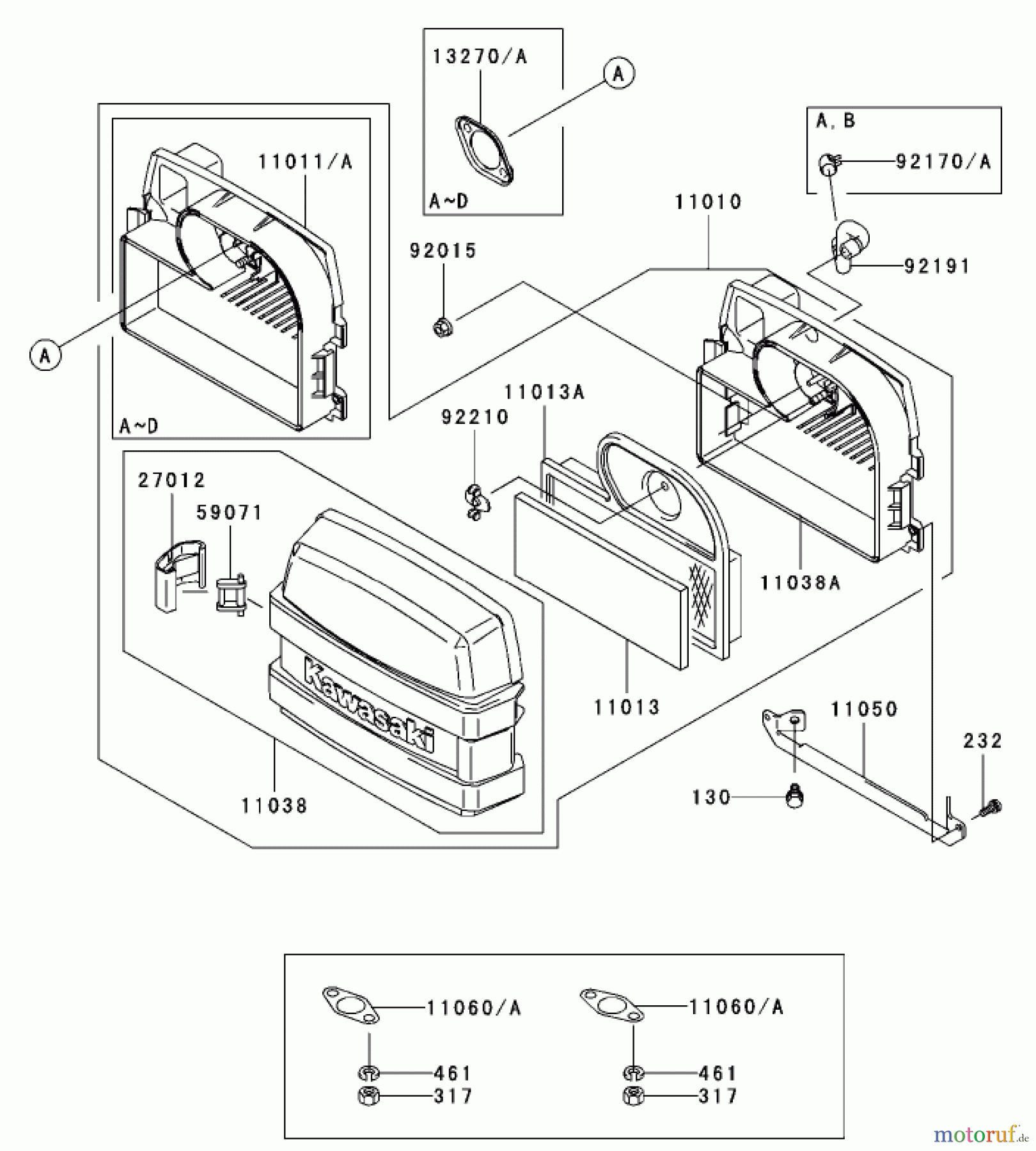  Zerto-Turn Mäher 74161TE (Z147) - Toro Z Master Mower, 112cm SFS Side Discharge Deck (SN: 240000001 - 240001000) (2004) AIR FILTER/MUFFLER ASSEMBLY KAWASAKI FH500V-ES10