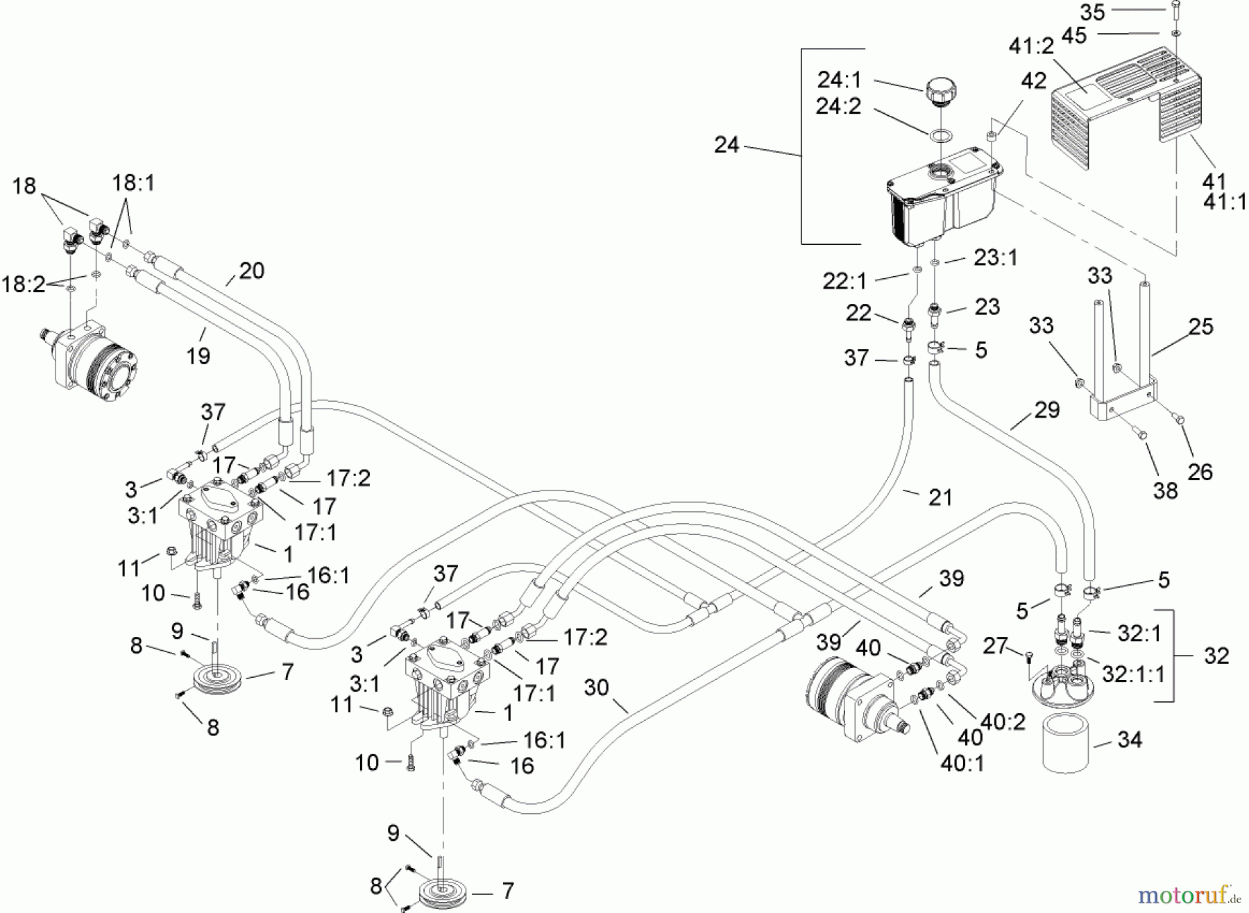  Zerto-Turn Mäher 74161TE (Z147) - Toro Z Master Mower, 112cm SFS Side Discharge Deck (SN: 240000001 - 240001000) (2004) HYDRAULIC SYSTEM ASSEMBLY